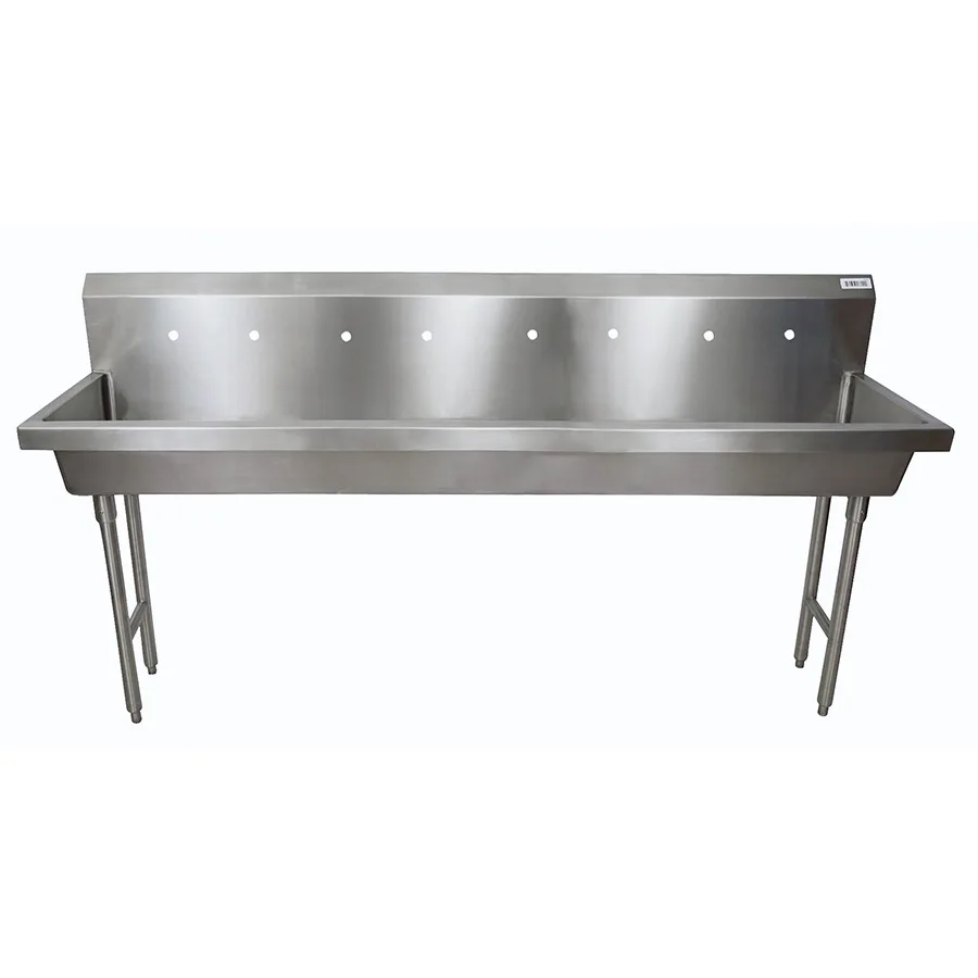 BK Resources MSHS-96F2 96" Freestanding Hand Sink without Faucet - 14 gauge / Double Holes