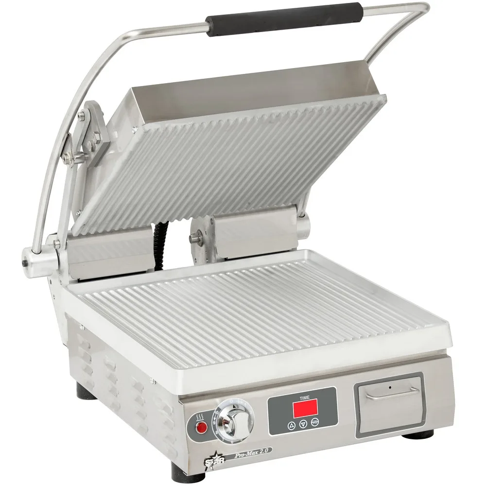 Star PST14T Single Sandwich Press Grill w/ Timer, Aluminum Smooth Plates, Manual Controls