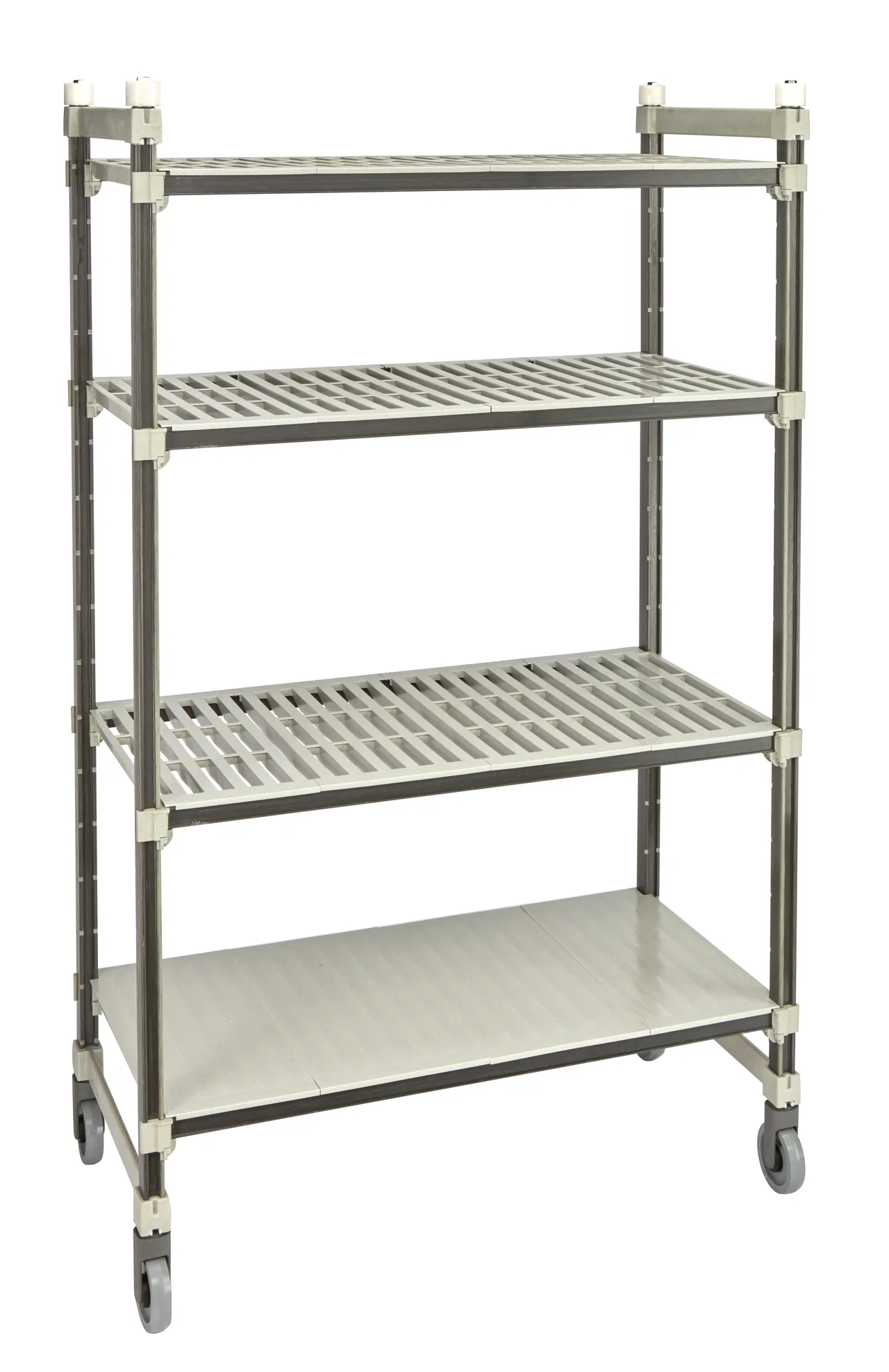Cambro EMT214880VS4480 Camshelving Elements XTRA 4-Tier Track Shelving System, 48L x 21D x 80H, 900 lbs, Speckled Gray