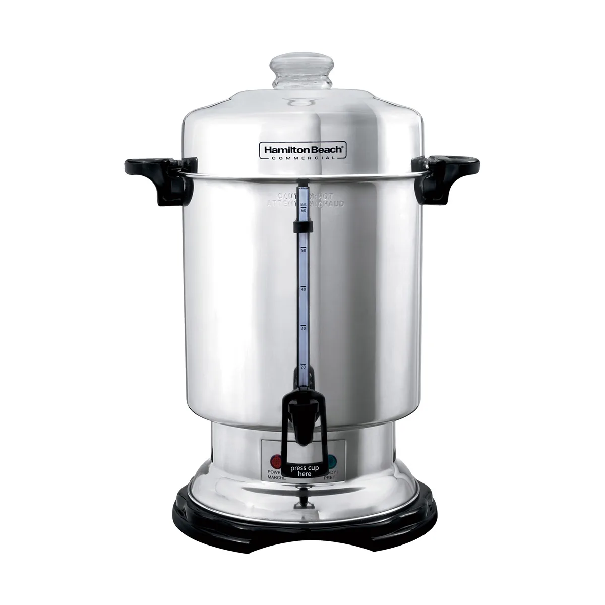 Hamilton Beach D50065 Coffee Urn/Percolator, S.Steel Exterior, 60 Cup Cap. w/ Cup Trip Handle - 120V