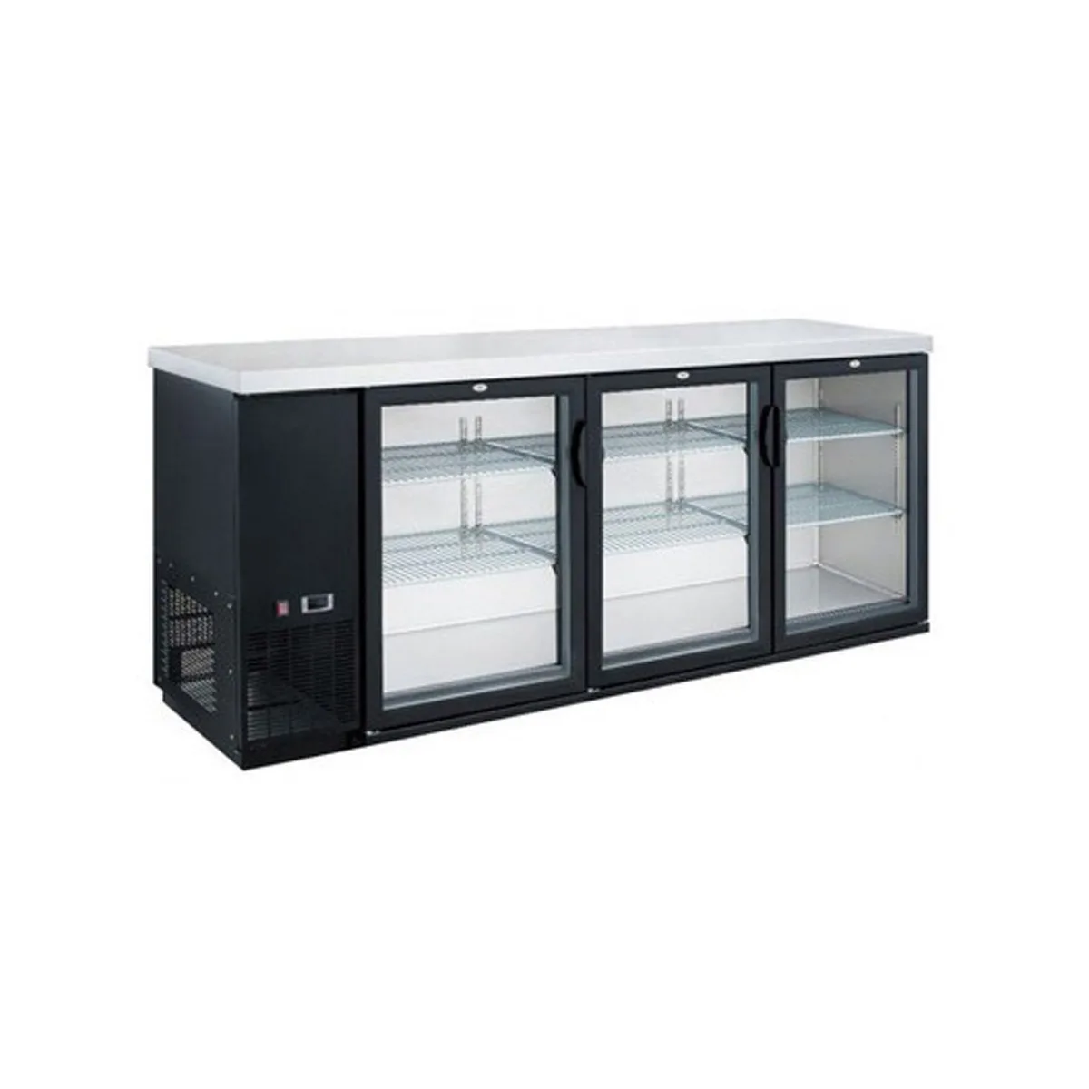 Dukers Appliance Co DBB72-H3 73" Refrigerated Back Bar Cabinet w/ 3 Glass Doors, 19.2 Cu Ft
