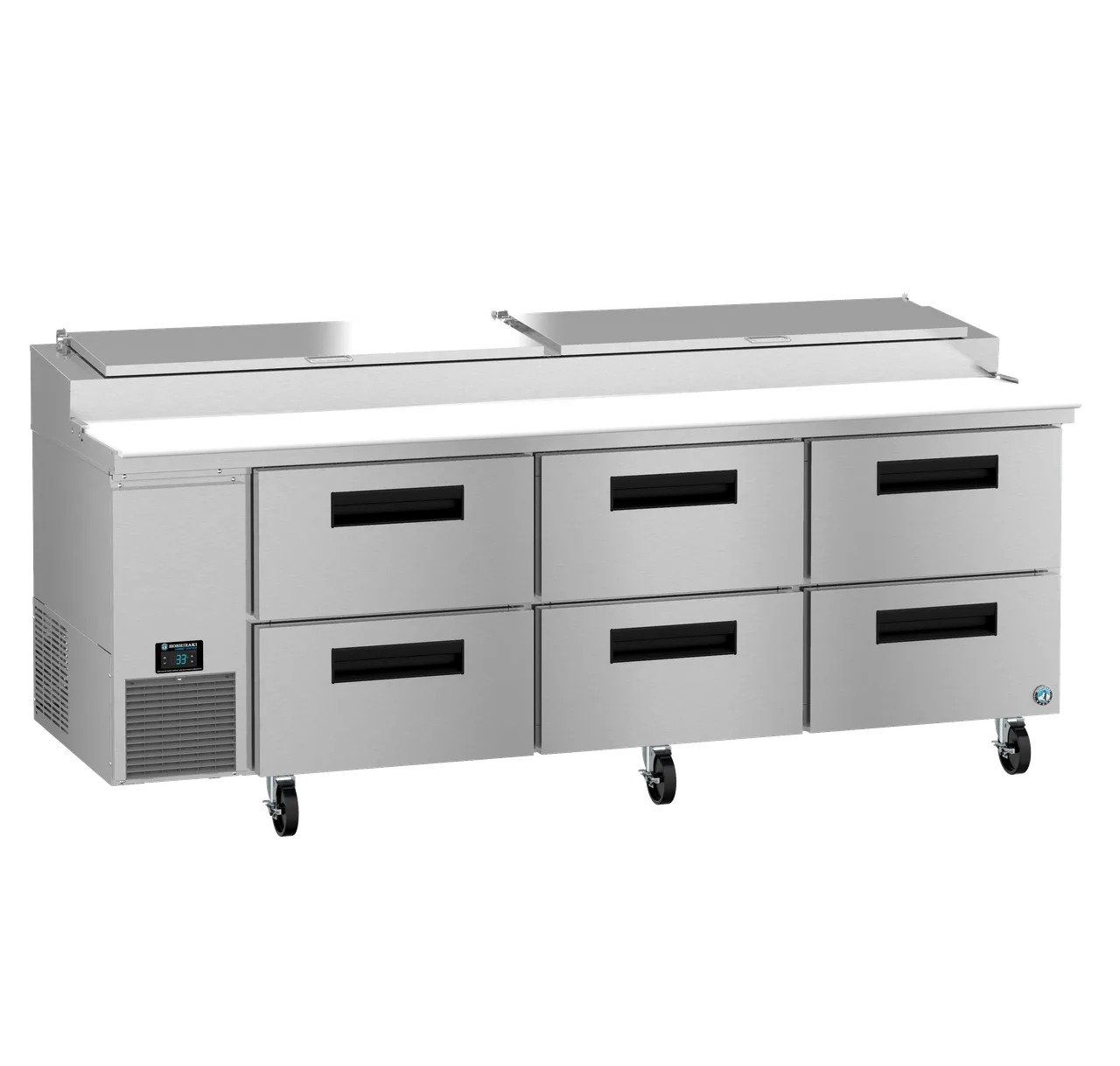 Hoshizaki PR93B-D6 93" 3-Section Refrigerated Pizza Prep Table w/ 6 Drawers, (9) 1/3 Size Pan