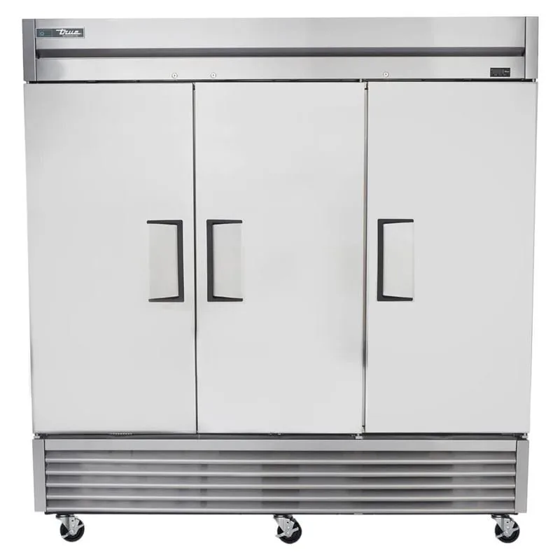 True TS-72-HC 78" 3-Section Reach-In Refrigerator w/ 3 Solid Doors, Bottom Mount, Stainless Steel