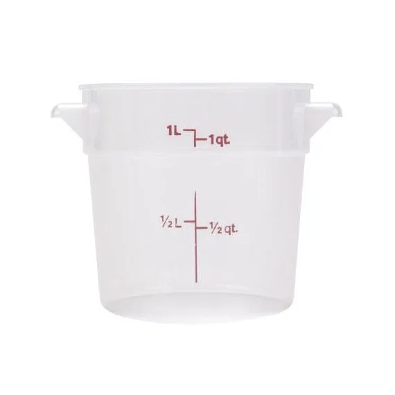Omcan USA 80229 1-Qt Round Food Storage Container, Translucent Polypropylene, No Lid, Food Service