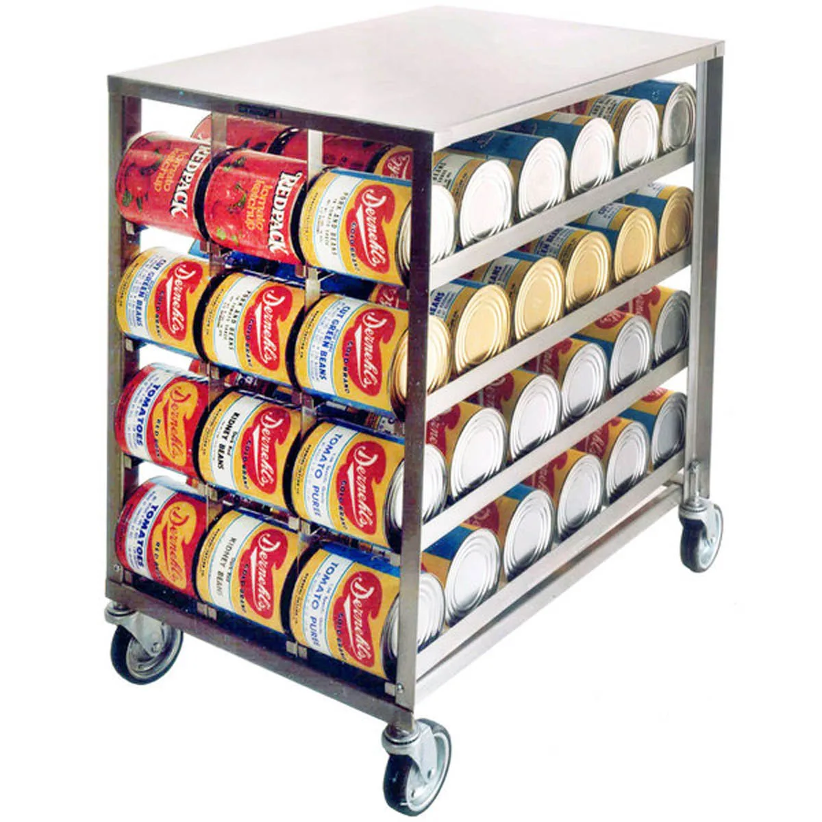 Lakeside 458 Aluminum Mobile Can Storage Rack w/ 72 #10 Cans Capacity and Stainless Steel Top