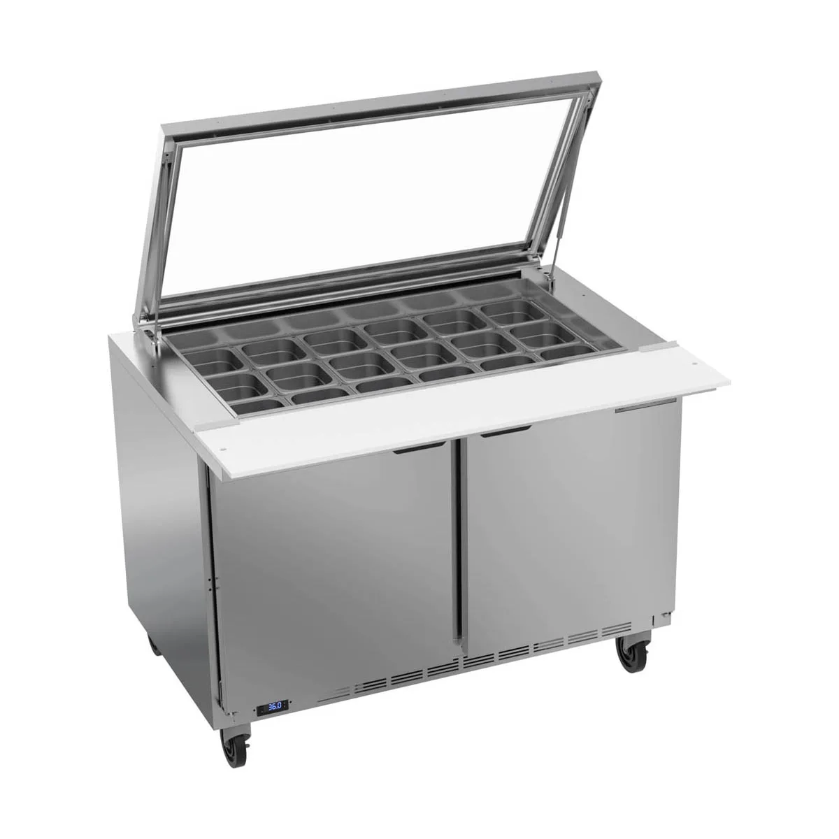 Beverage Air SPE48HC-18M-STL 48" Mega Top Sandwich/Salad Prep Table w/ 2 Doors, 18 Pans, 13 cu. ft.
