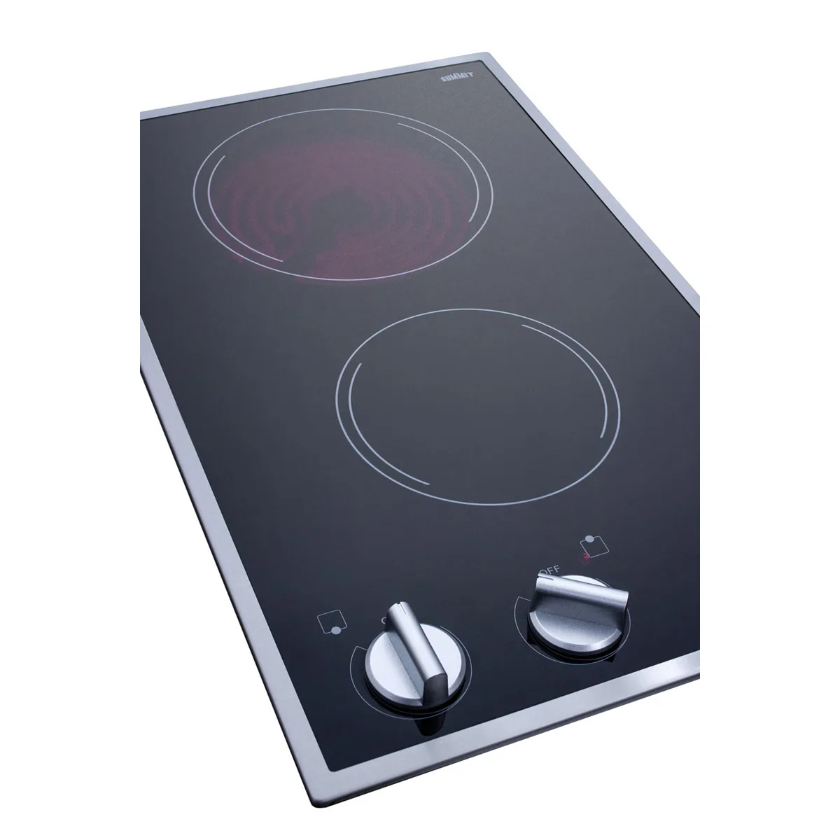 Summit CR2B12ST 12" Electric Radiant Cooktop w/ (2) Burners, Black Ceramic Glass and Stainless Steel Frame, 1.4 kW, 115v