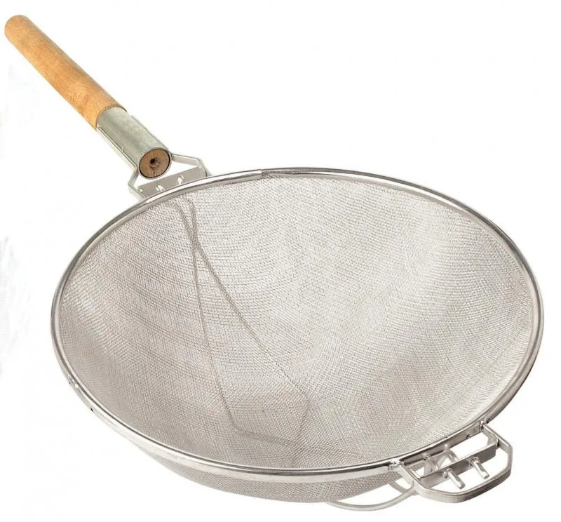 Omcan USA 81003 Mesh Strainer, 10-1/2" Double Mesh Stainless Steel, Wood Handle, 10" Bowl