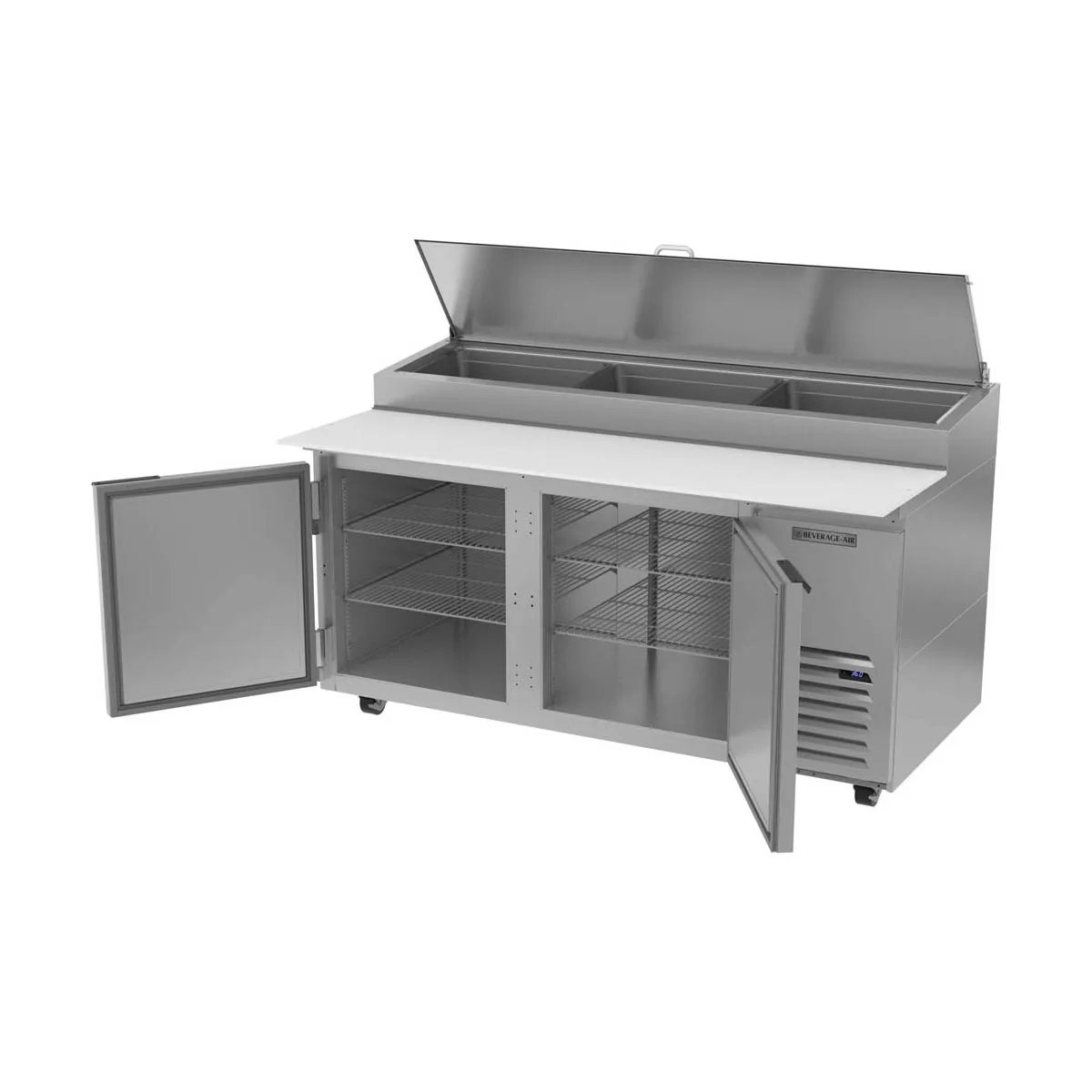 Beverage Air DP67HC 67" 2-Section Refrigerated Pizza Prep Table w/ 2 Doors, 20.7 cu. ft.