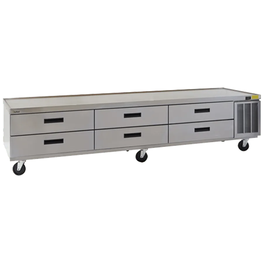 Delfield F29110CP 110" 3-Section Low Profile Refrigerated Chef Base w/ 6 Drawers