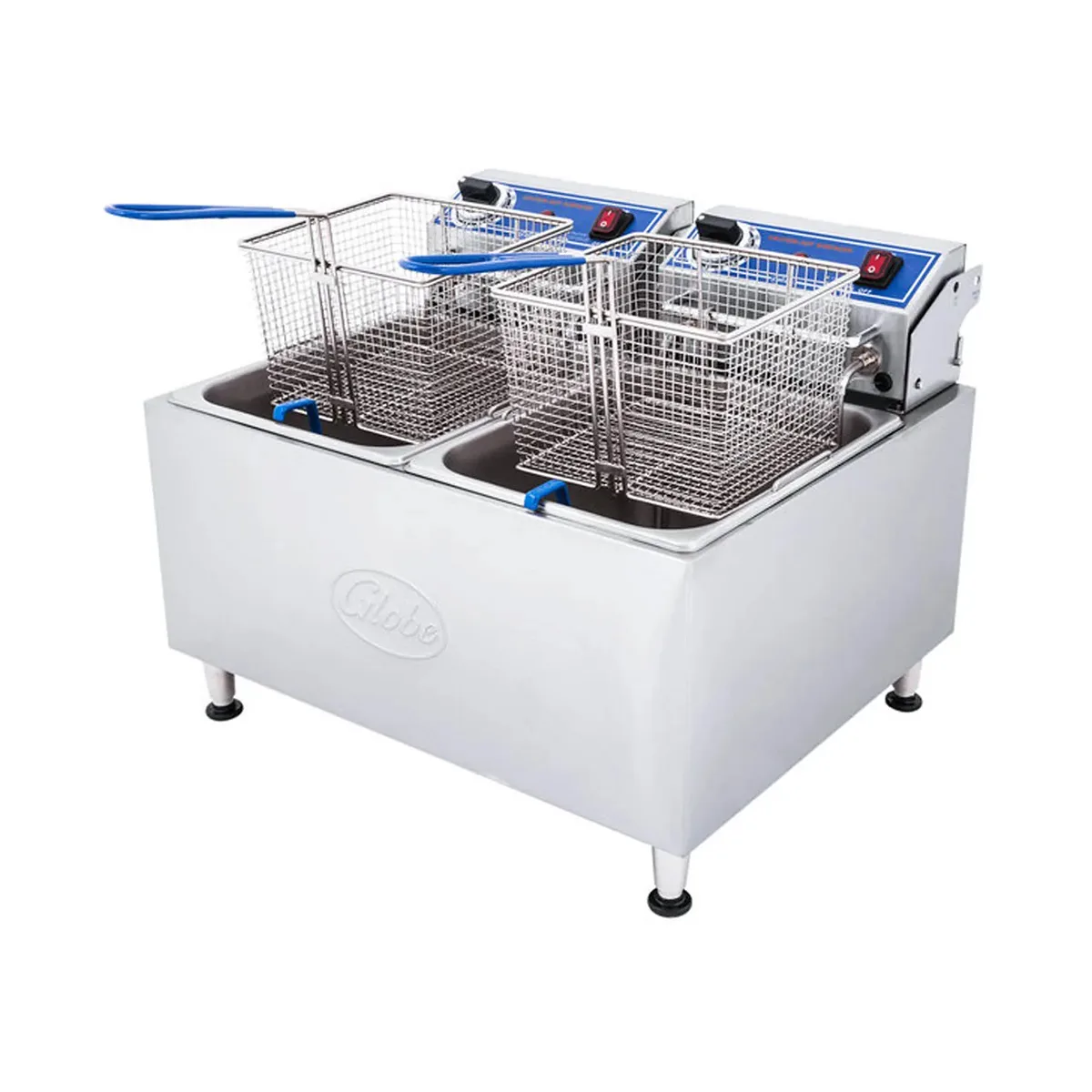 Globe PF32E Split Pot Countertop Electric Fryer w/ 2 Baskets, 32 Lb. Capacity, 208/240V