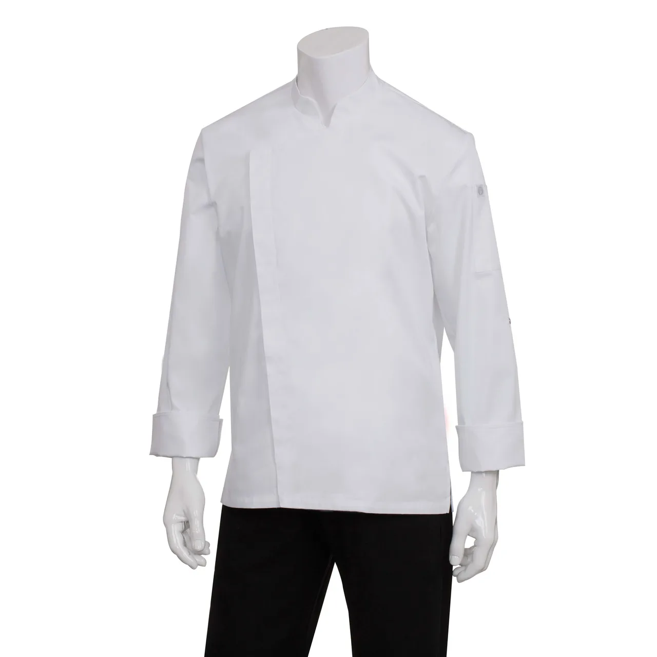 Chef Works BCMC010-WHT-XL Men’s Chef Coat XL White Poly‑Cotton Twill, Sleeves, Vent Panels, Snap Front