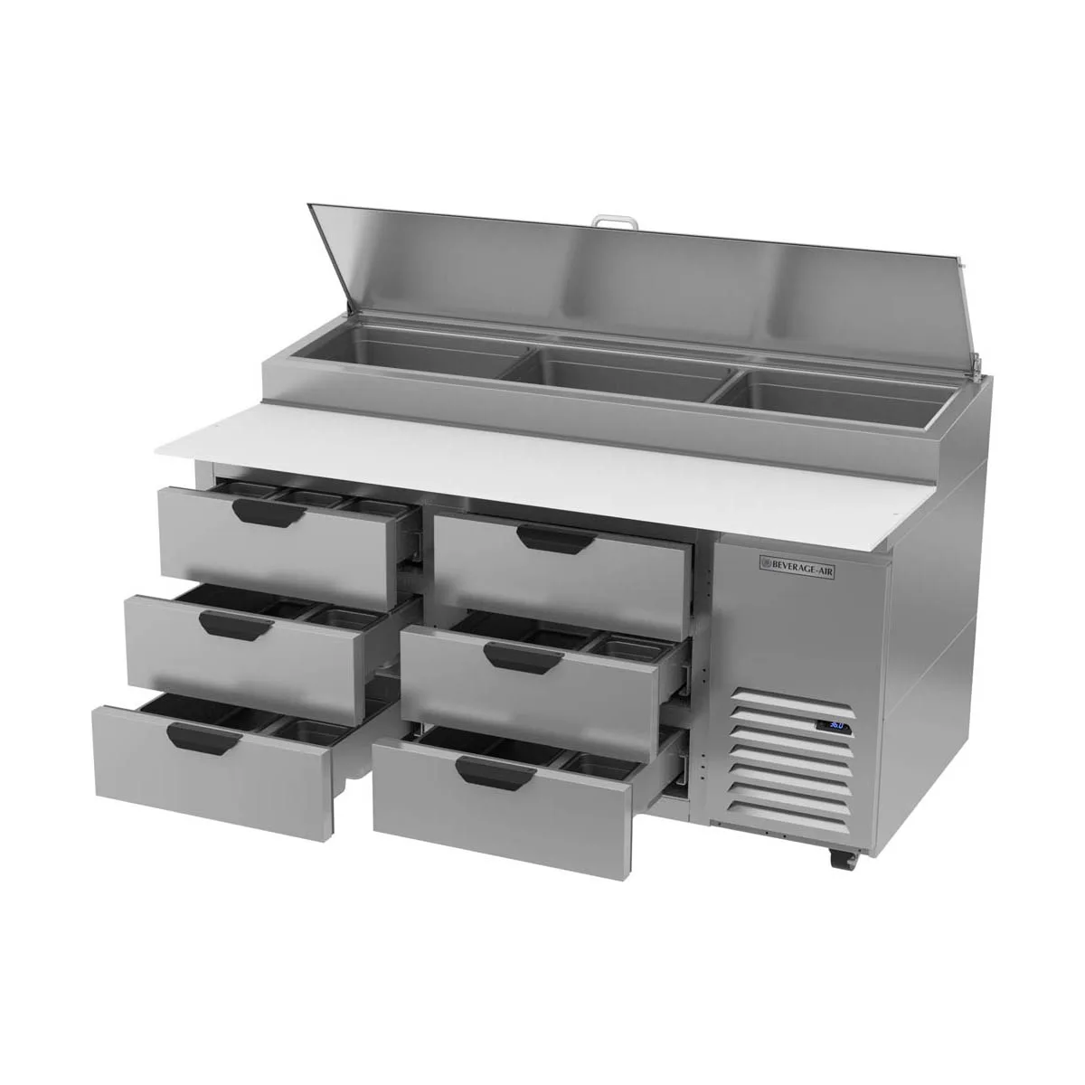 Beverage Air DPD67HC-6 67" 2-Section Refrigerated Pizza Prep Table w/ 6 Drawers, 20.7 cu. ft.