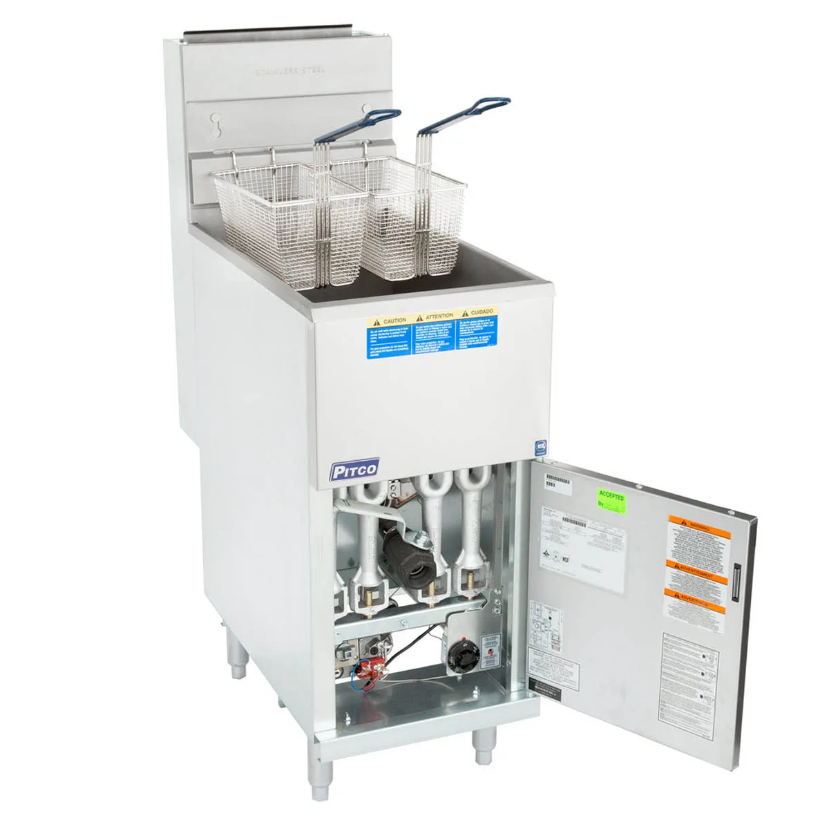 Pitco 45C+S 15" Quick Ship Full Pot Floor Model Gas Fryer w/ 42-50 lbs Capacity, 122.000 BTU