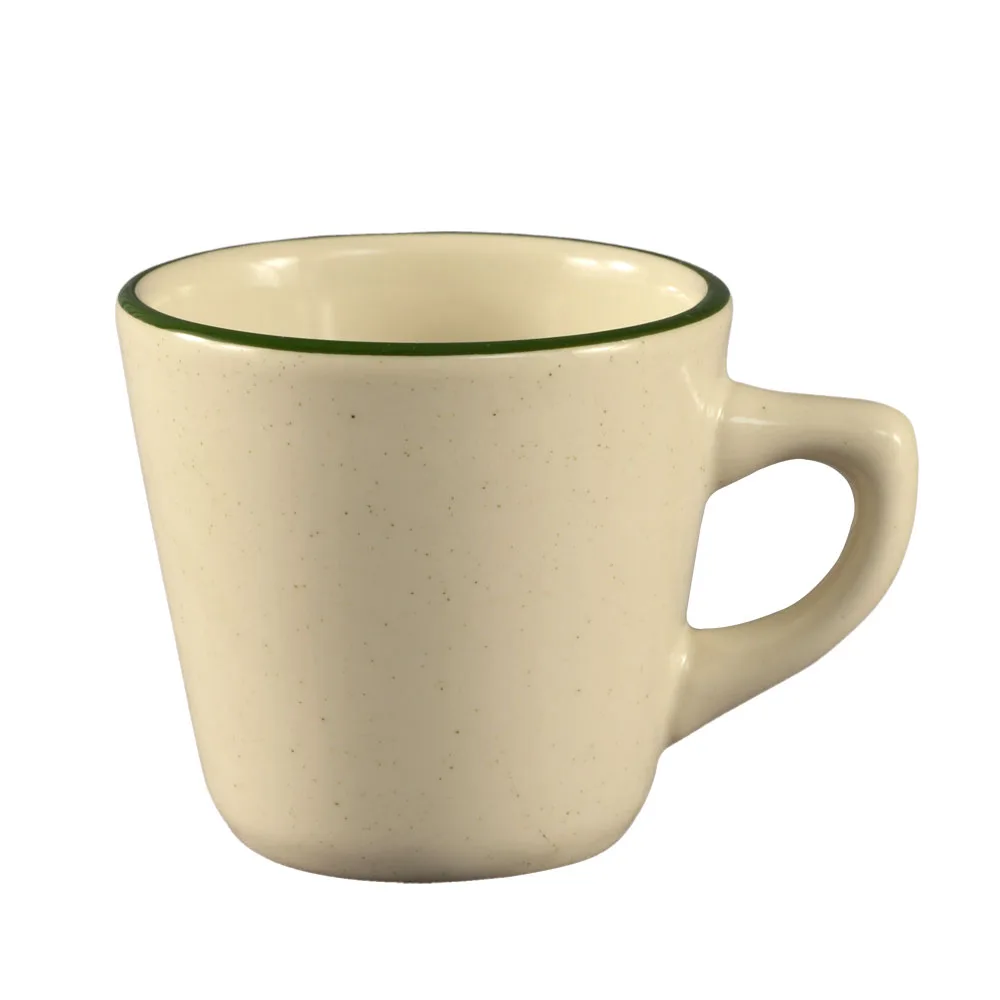 CAC China CES-1 Emerald Coffee Cup, 7 oz (3½" Dia x 3" H) Ceramic, Emerald Rim, White Finish - 1 Dozen
