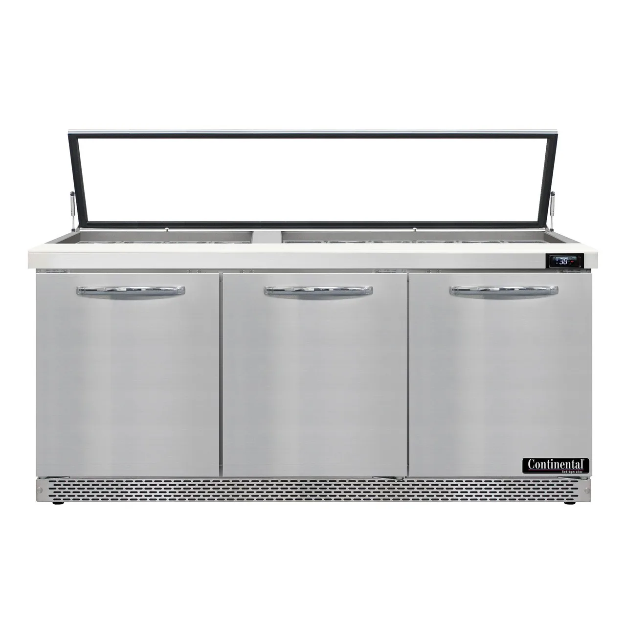 Continental Refrigerator SW72N30M-HGL-FB 72" Mega Top Sandwich Prep Table w/ 3 Doors, 30 pans
