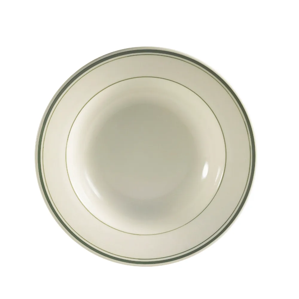 CAC China GS-125 Pasta Bowl, 30 oz (12" Dia x 2" H) Stoneware, Green Band/American White - 1 Dozen