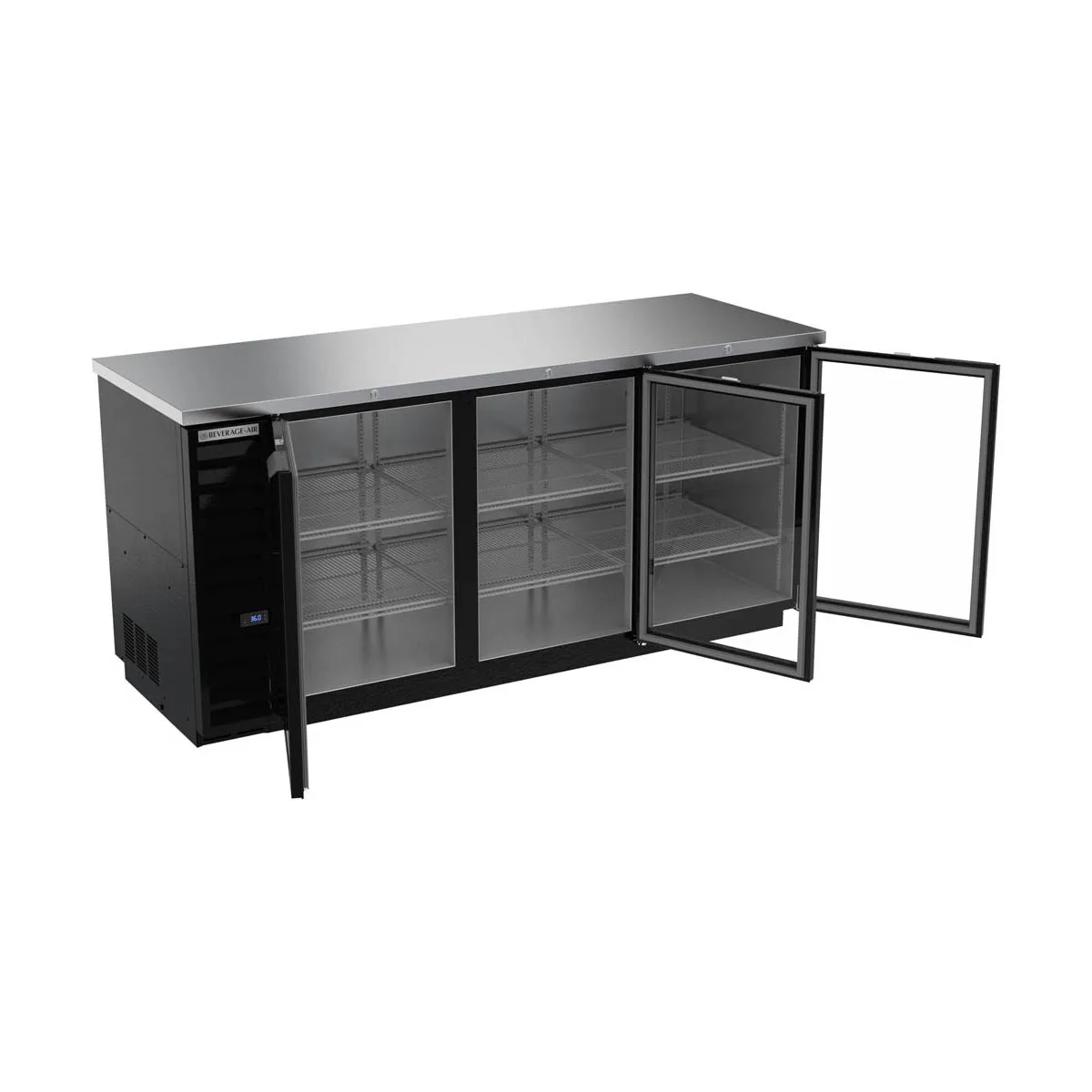Beverage Air BB78HC-1-G-B 79" Refrigerated Back Bar Cabinet w/ 3 Glass Doors, 33.59 Cu Ft, 79"