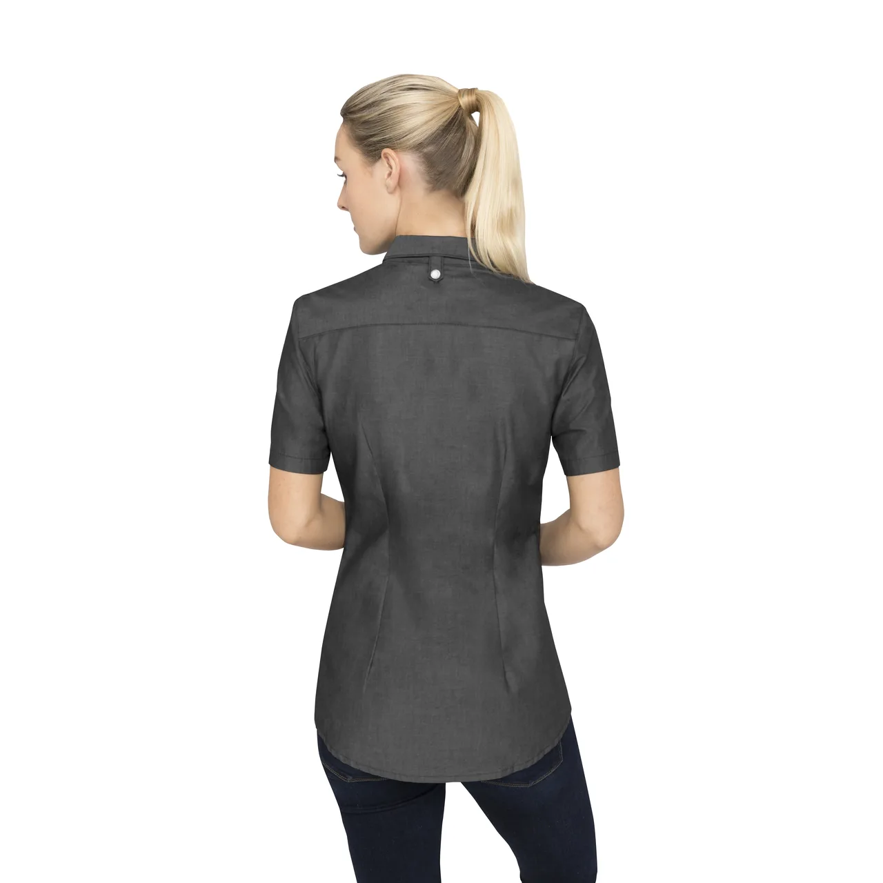 Chef Works SHC03W-BLK-M Detroit Shirt, Medium Black, 63/37 Cotton/Poly, Short Sleeve, Snap Front