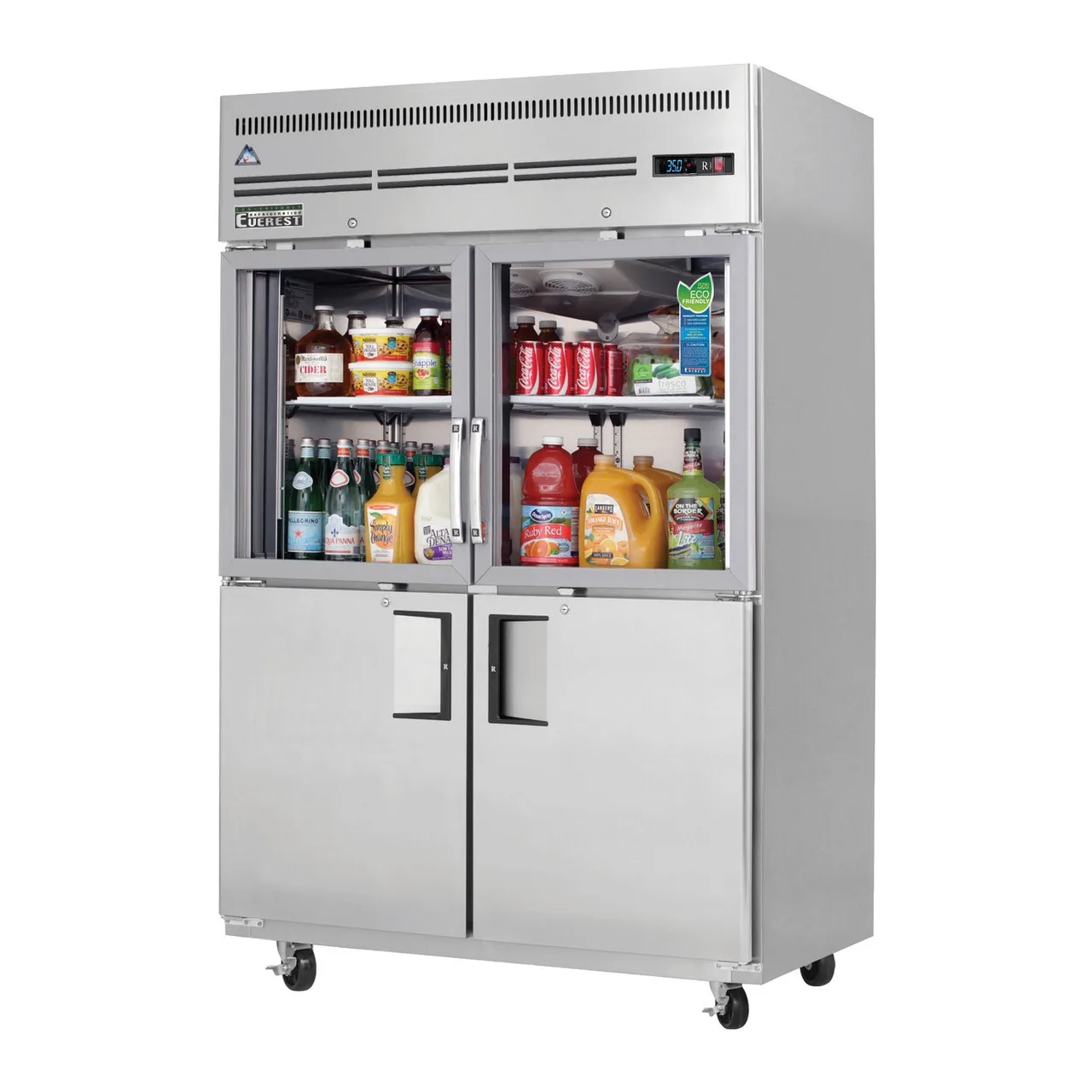 Everest EGSH4 49" 2-Section Reach-In Refrigerator w/ 2 Solid & 2 Glass Half Doors, Top Mount, Stainless Steel, 48 cu. ft.