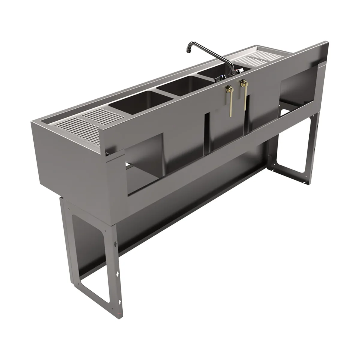 BK Resources UBB-18-360TS Underbar Sink Units, 3 Compartment with 2 Drainboards