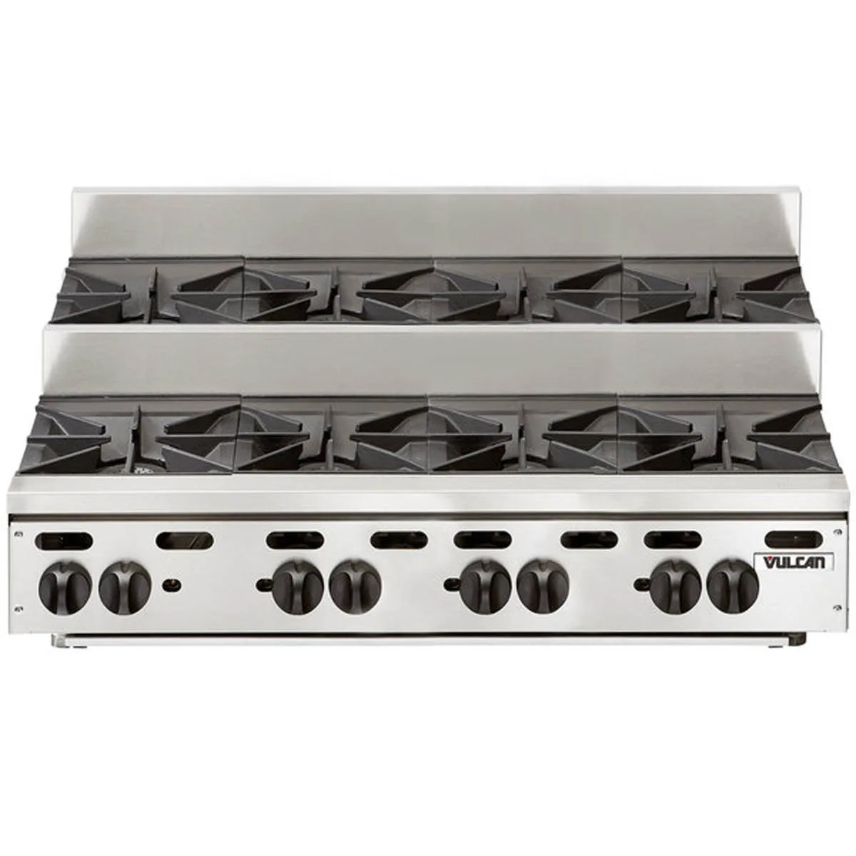 Vulcan VHP848U 48" Countertop Step-Up Gas Hotplate with (8) Burners, Infinite Controls, 240.000 BTU