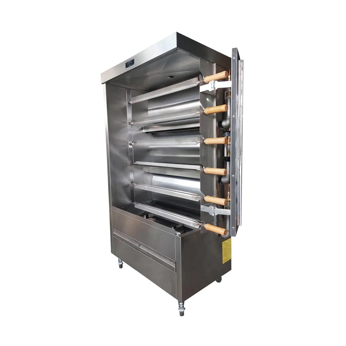 AMPTO FRG6VE Rotisserie Gas Oven w/ 6 Spits, Sliding Doors, 30-Chicken Capacity