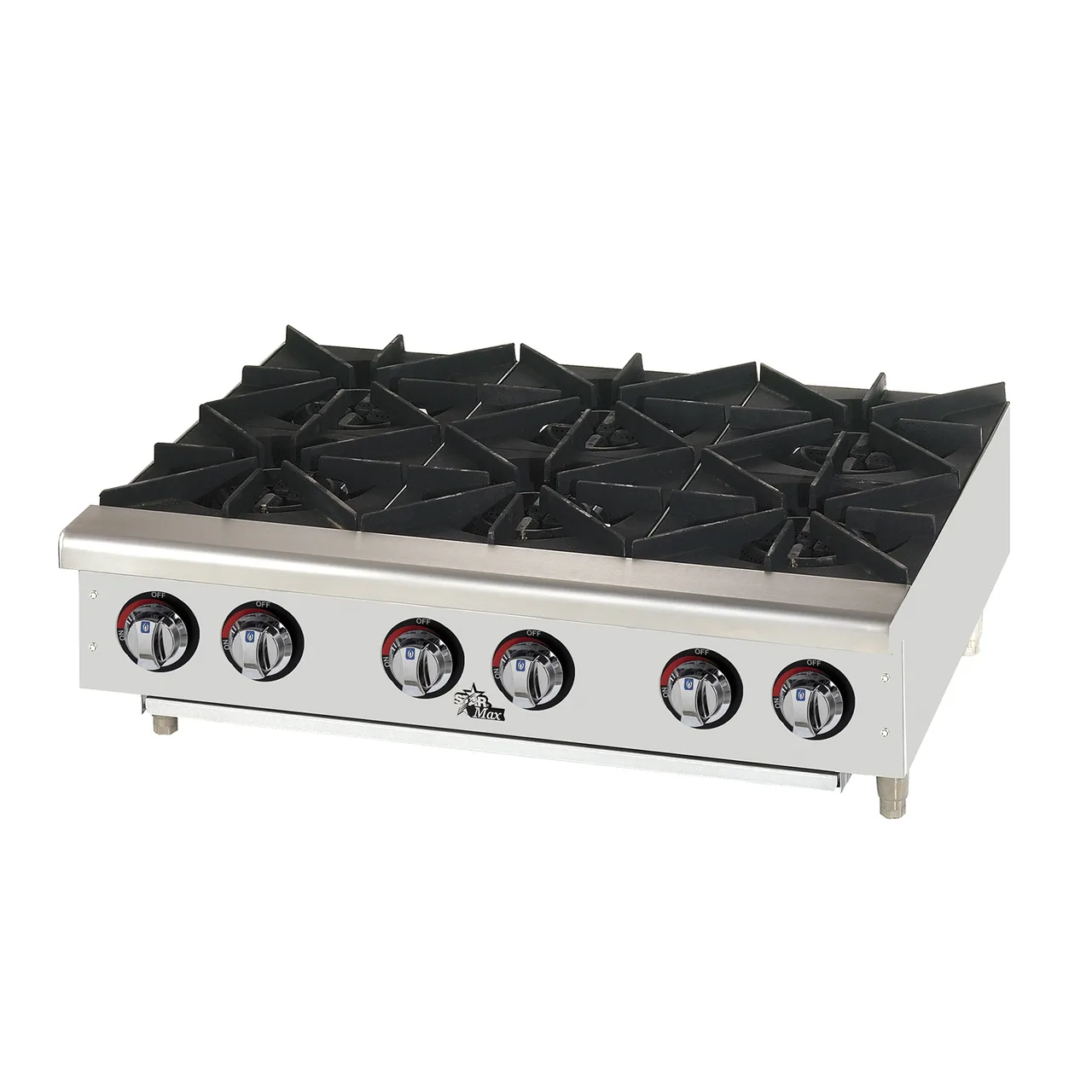 Star 606HF 36" Countertop Gas Hotplate with (6) Burners, Manual Controls, 150.000 BTU