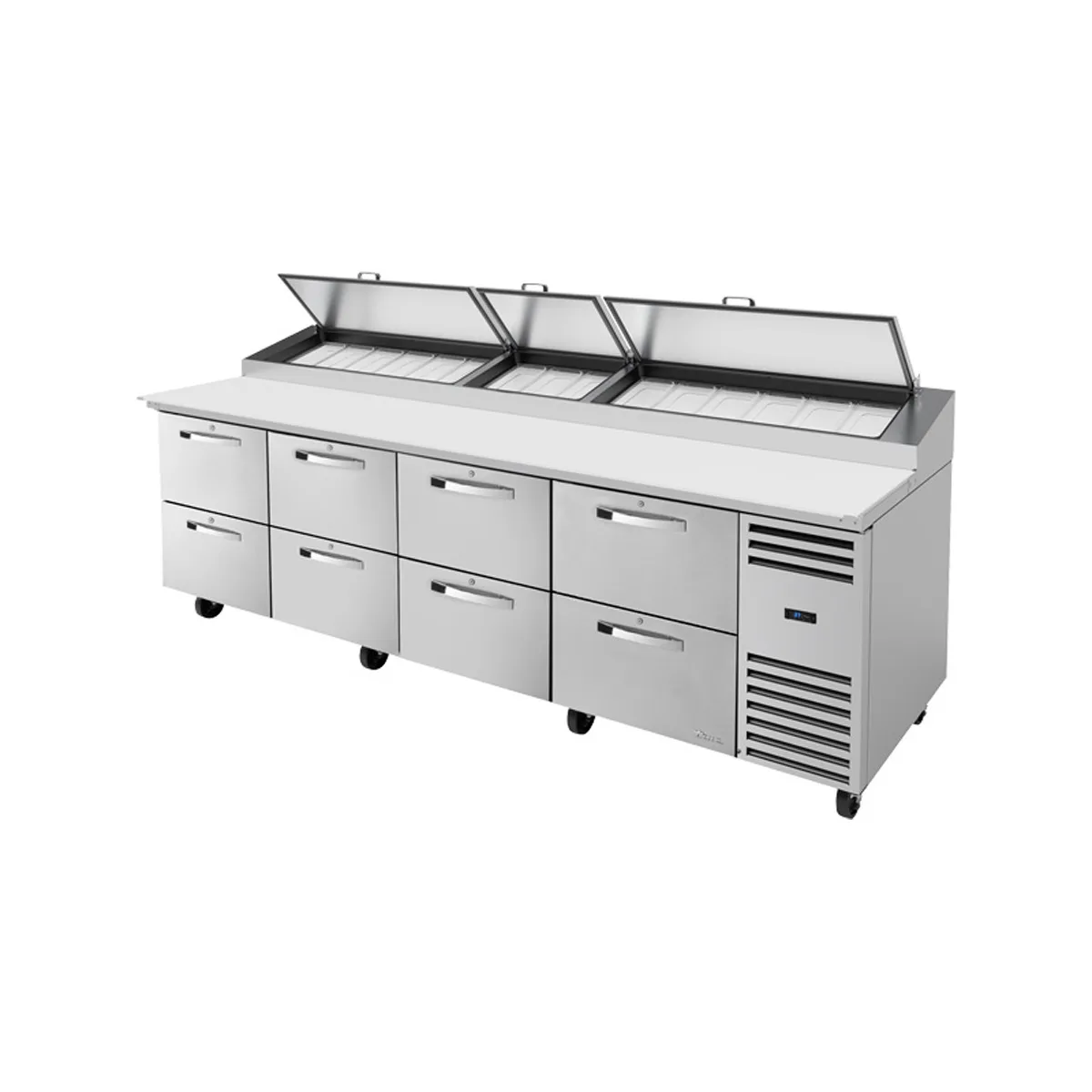 True TPP-AT-119D-8-HC~SPEC3 119" Refrigerated Pizza Prep Table w/ 8 Drawers, (15) 1/3 Pans