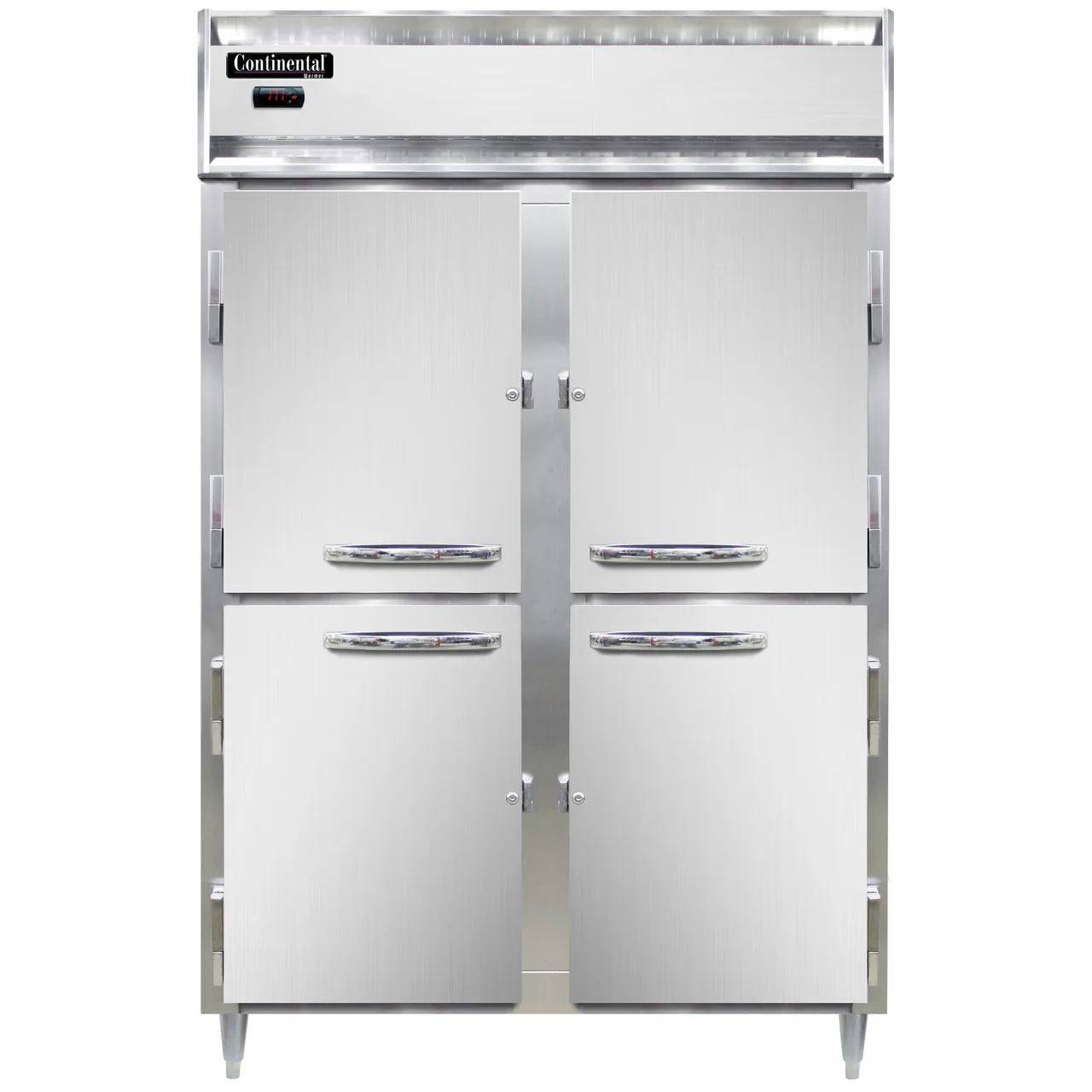 Continental DL2W-HD 2-Section Heated Holding Cabinet, 50 cu.ft, Stainless Steel & Aluminum, Half-Height Solid Doors, 3 Shelves