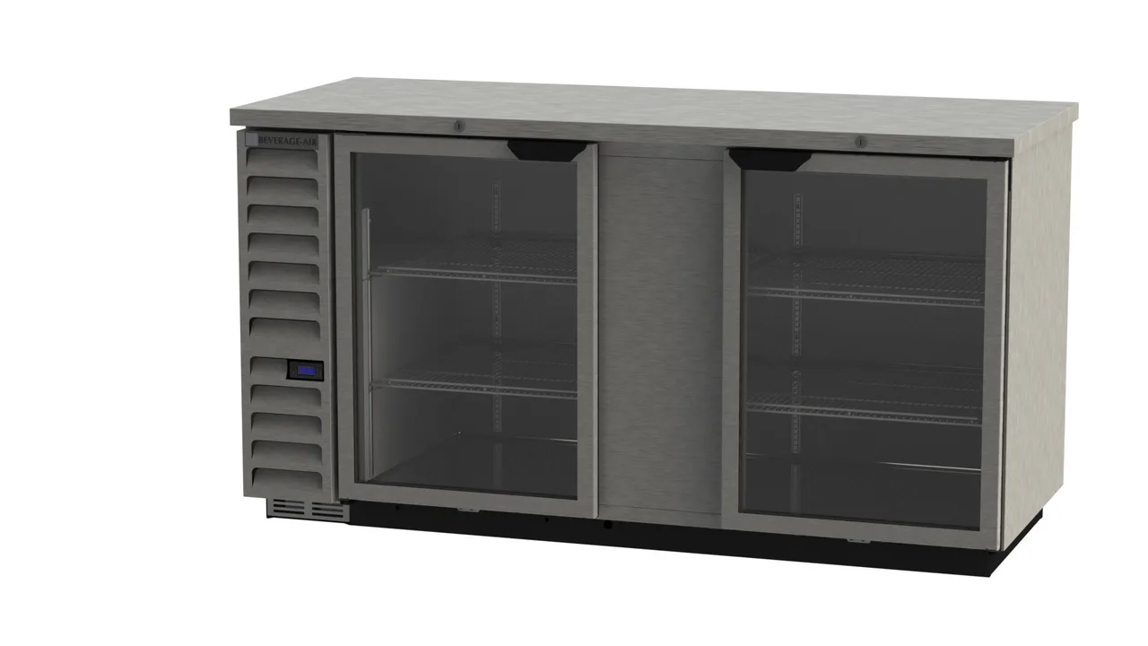 Beverage Air BB68HC-1-FG-S Refrigerated Back Bar Cabinet w/ 2 Glass Doors, 25.93 Cu Ft, 69" W