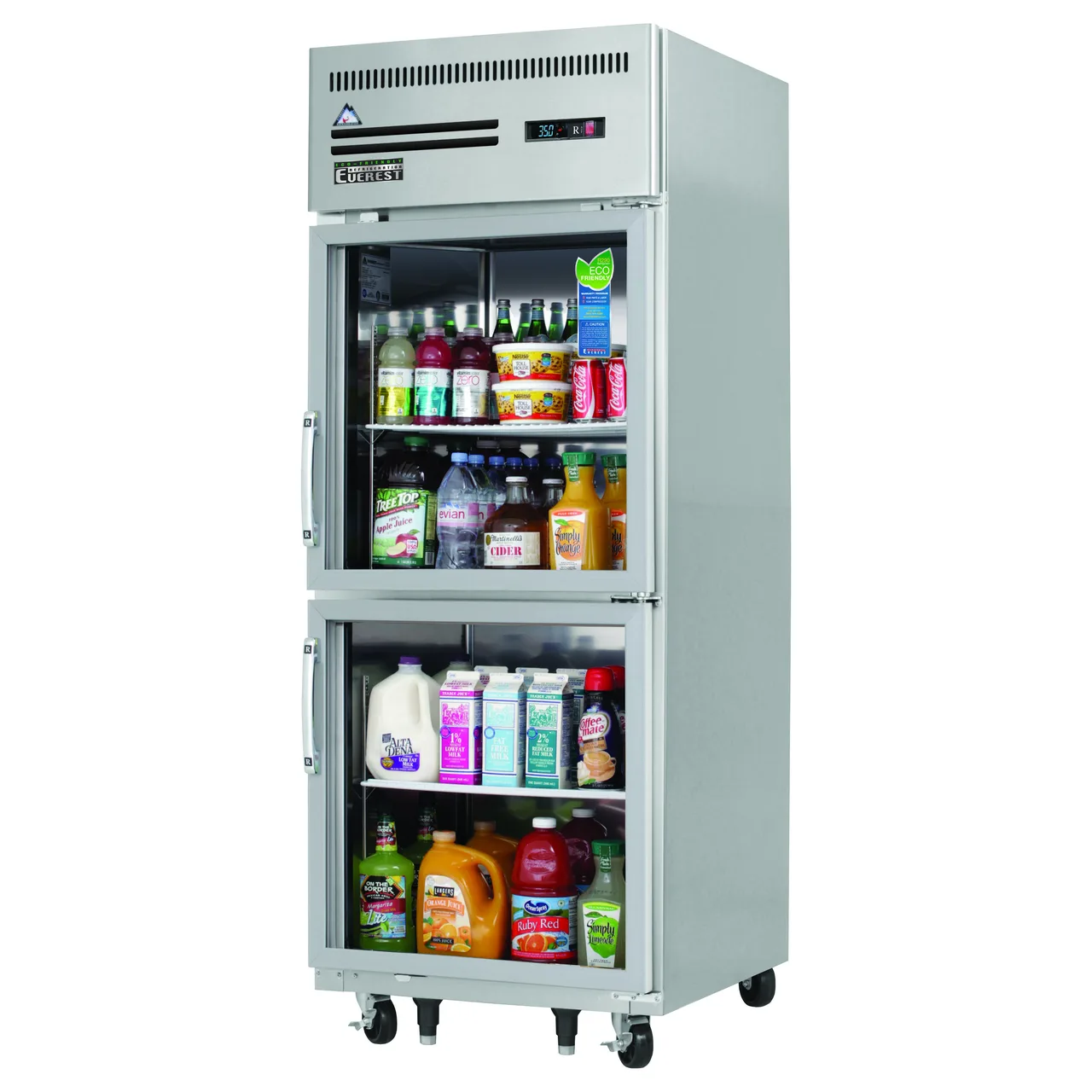 Everest ESGRH2 29" 1-Section Reach-In Refrigerator w/ 2 Glass Half Doors, Top Mount, Stainless Steel, 23 cu. ft.