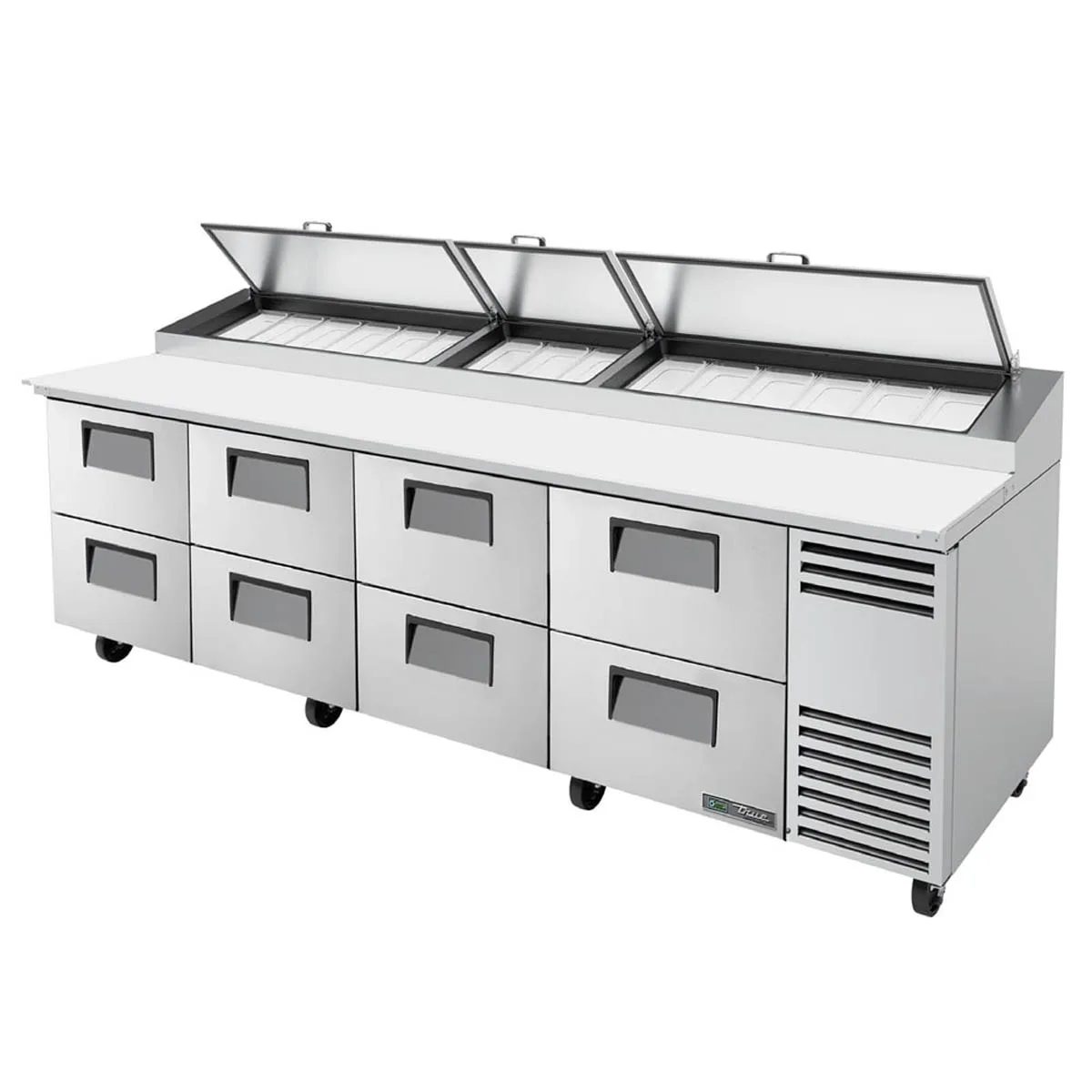 True TPP-AT-119D-8-HC 119" Refrigerated Pizza Prep Table w/ 8 Drawers, (15) 1/3 Pans