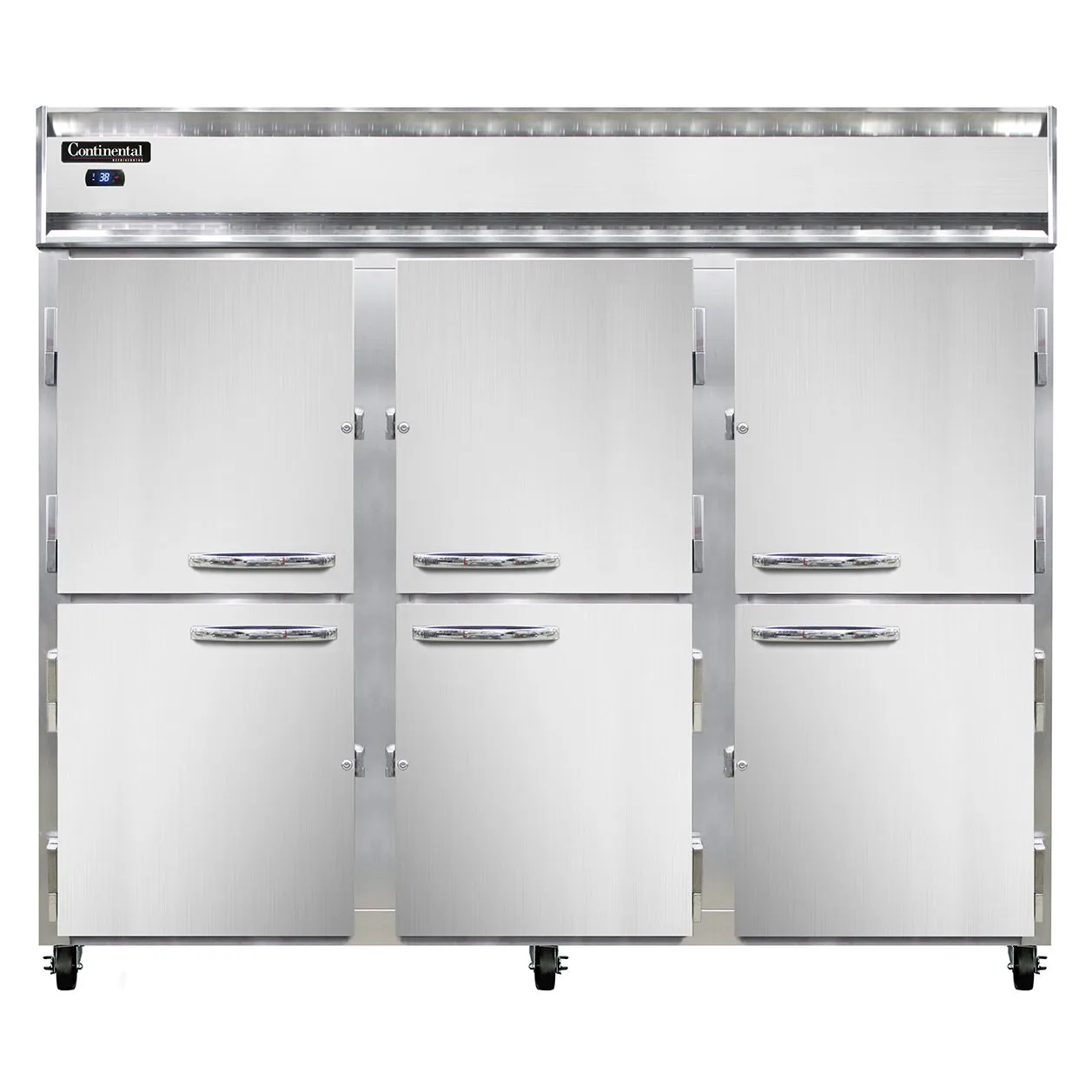 Continental Refrigerator 3RESNHD 86" 3-Section Reach-In Refrigerator w/ 6 Solid Half Doors, Stainless Steel Front Aluminum Exterior, 63 cu.ft.