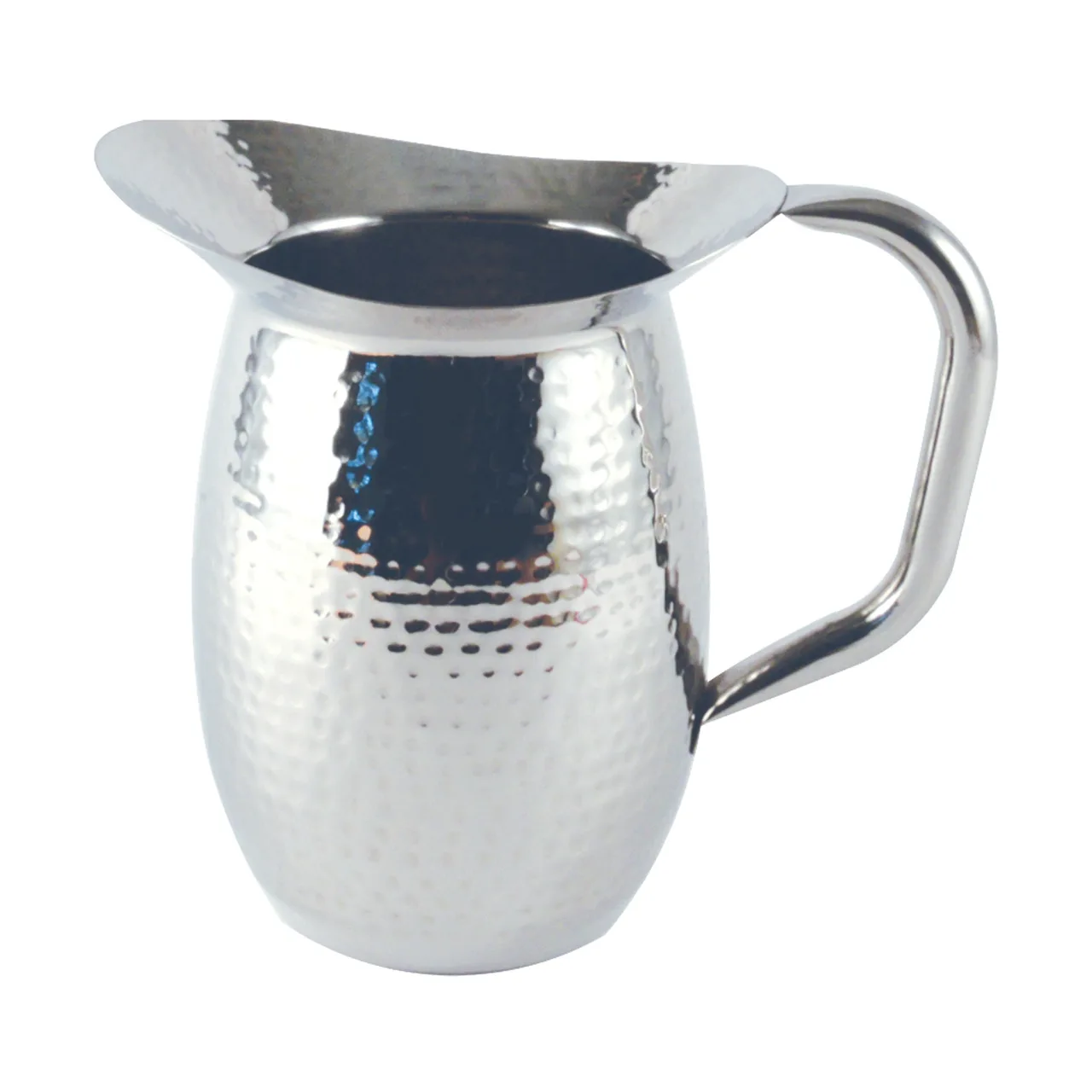 CAC China SWPH-2 Metal Pitcher - 2 Qt (64 Oz) Bell Shaped Stainless Steel Hammered Finish
