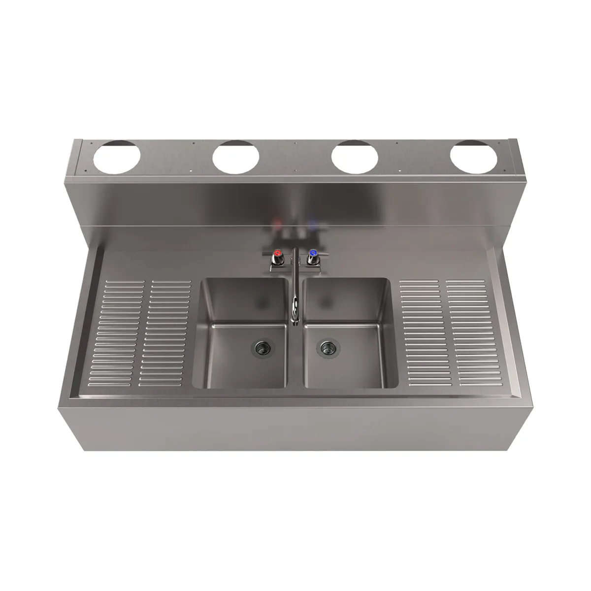 BK Resources UBDW-21-248TS Underbar Sink Units, 2 Compartment with 2 Drainboards