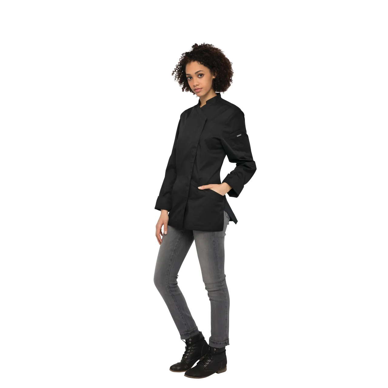 Chef Works CES02W-BLK-XL Chef Coat, Short Sleeve, Black XL, 65/35 Poly/Cotton Twill, Snap Closure