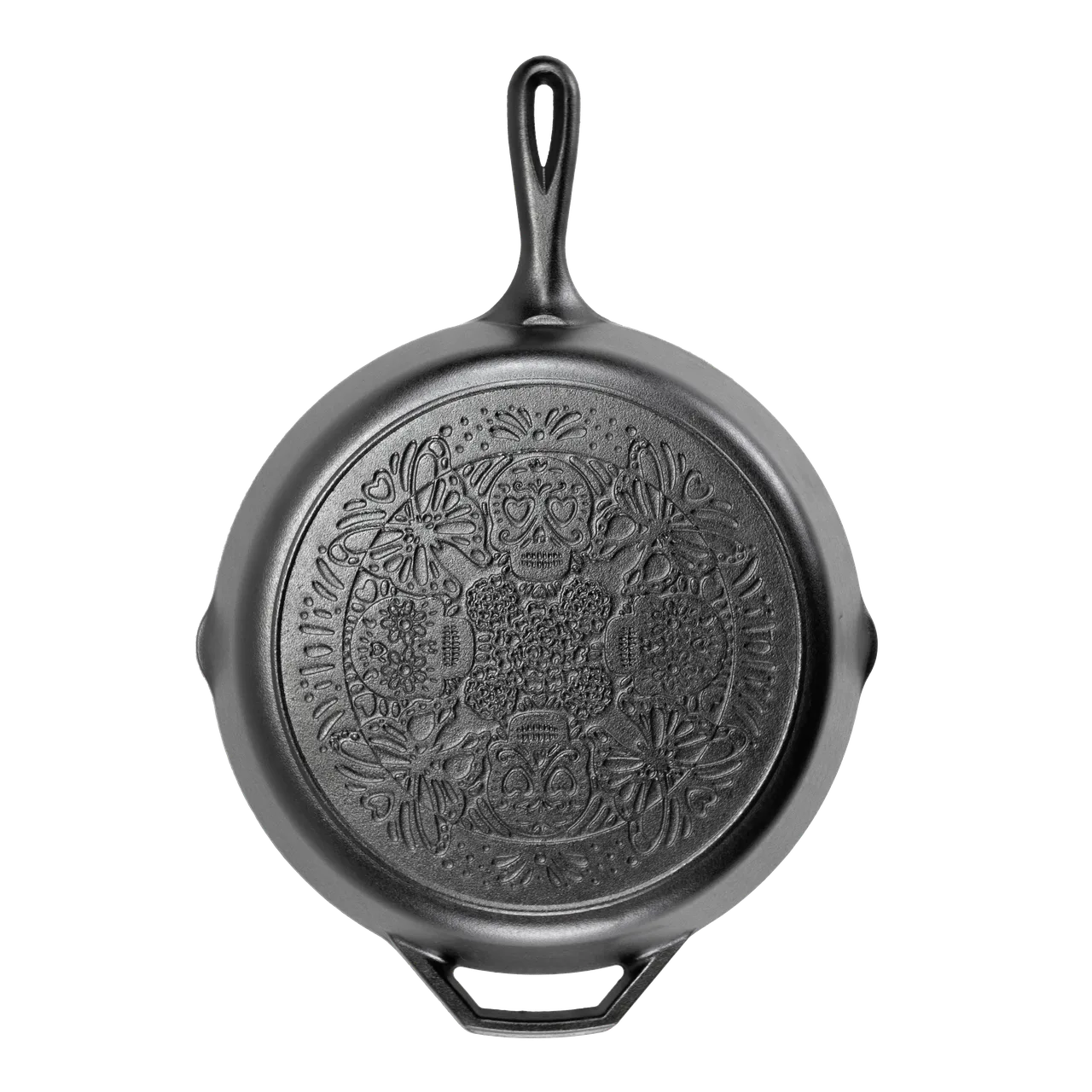 Lodge L10SKULL - 12" Cast Iron Skillet with Sugar Skull Design, Commercial Frying Pan
