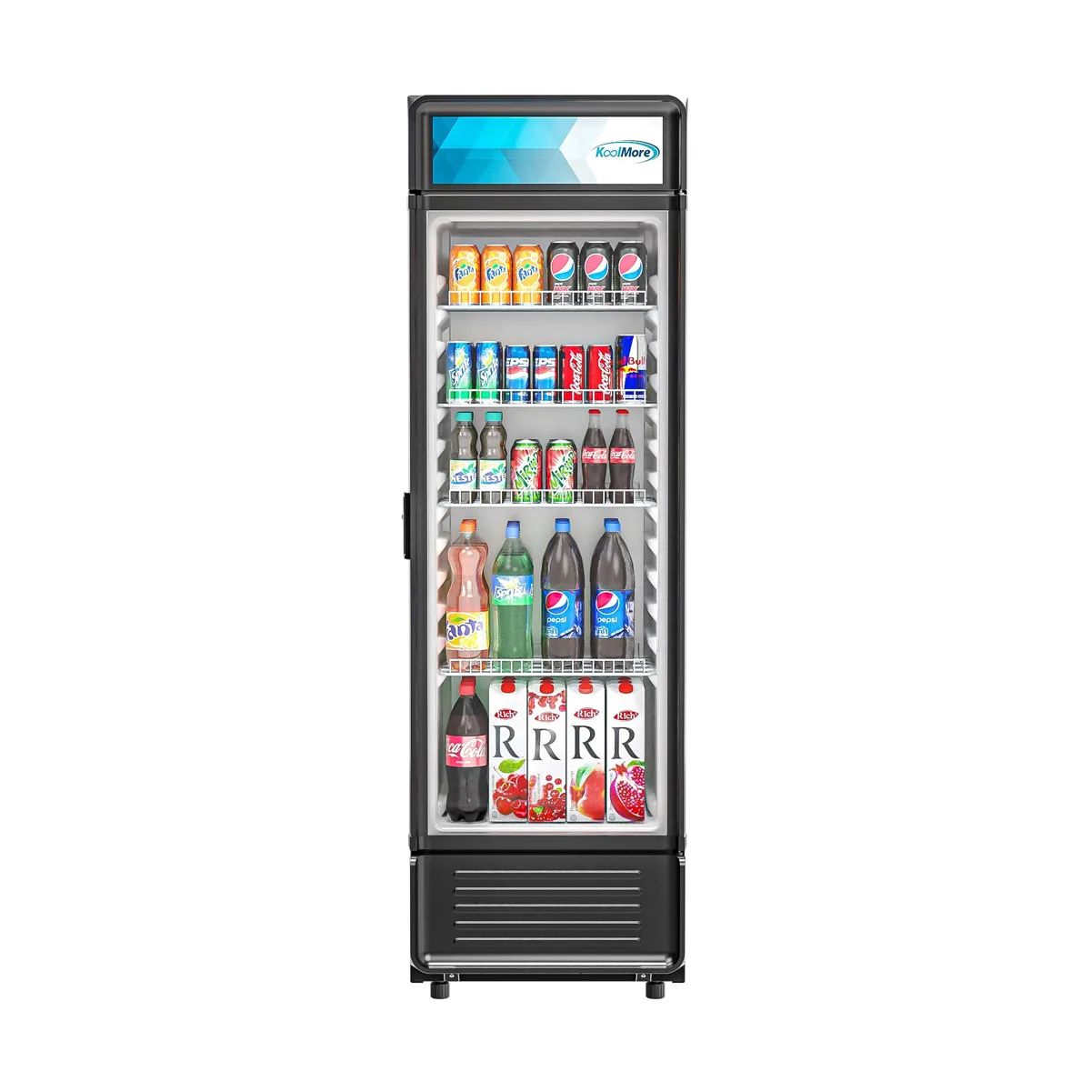 Koolmore MDR-9CP 9 cu.ft. Glass Door Merchandiser Refrigerator, Black Steel, 1/5 HP, Shelves, R‑600a