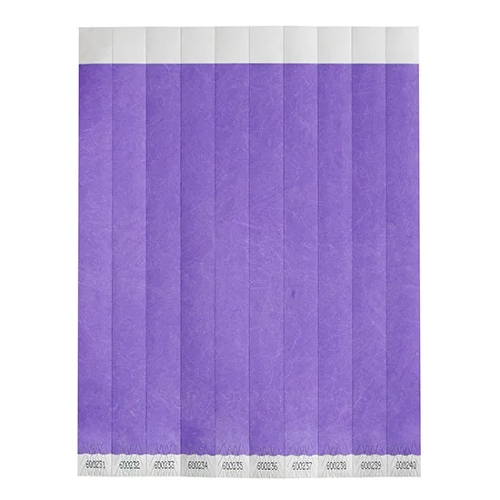 Winco WB-100PU-S Bar Maid Wristbands, 3/4"W x 9.5"L Tyvek No-Tear, Numbered, Purple Solid - 500/Pack