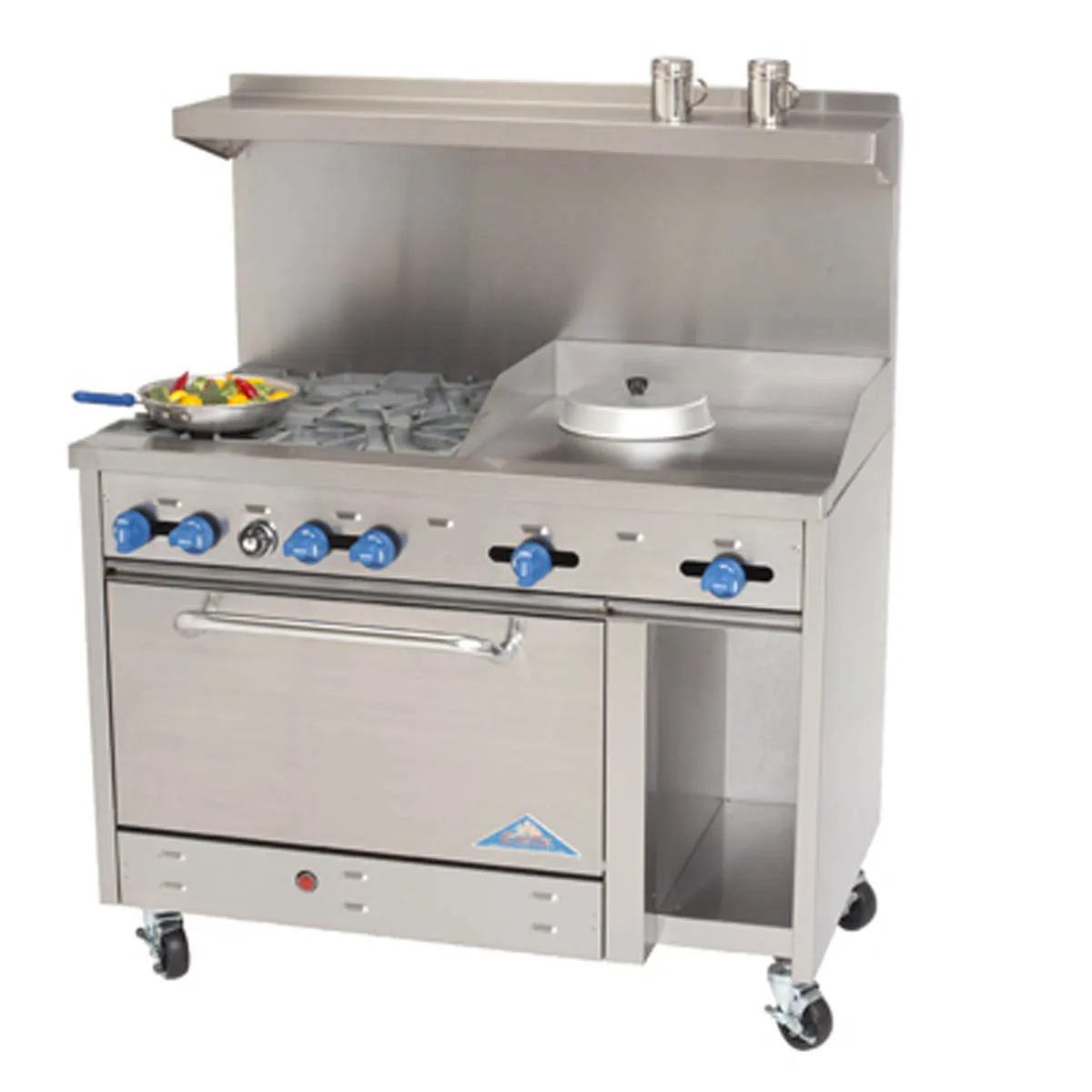 Comstock-Castle F33033-48 72" Gas Restaurant Range w/ (4) Open Burners, (1) 48" Griddle, (1) Standard Oven, (1) Cabinet Base, 234.000 BTU