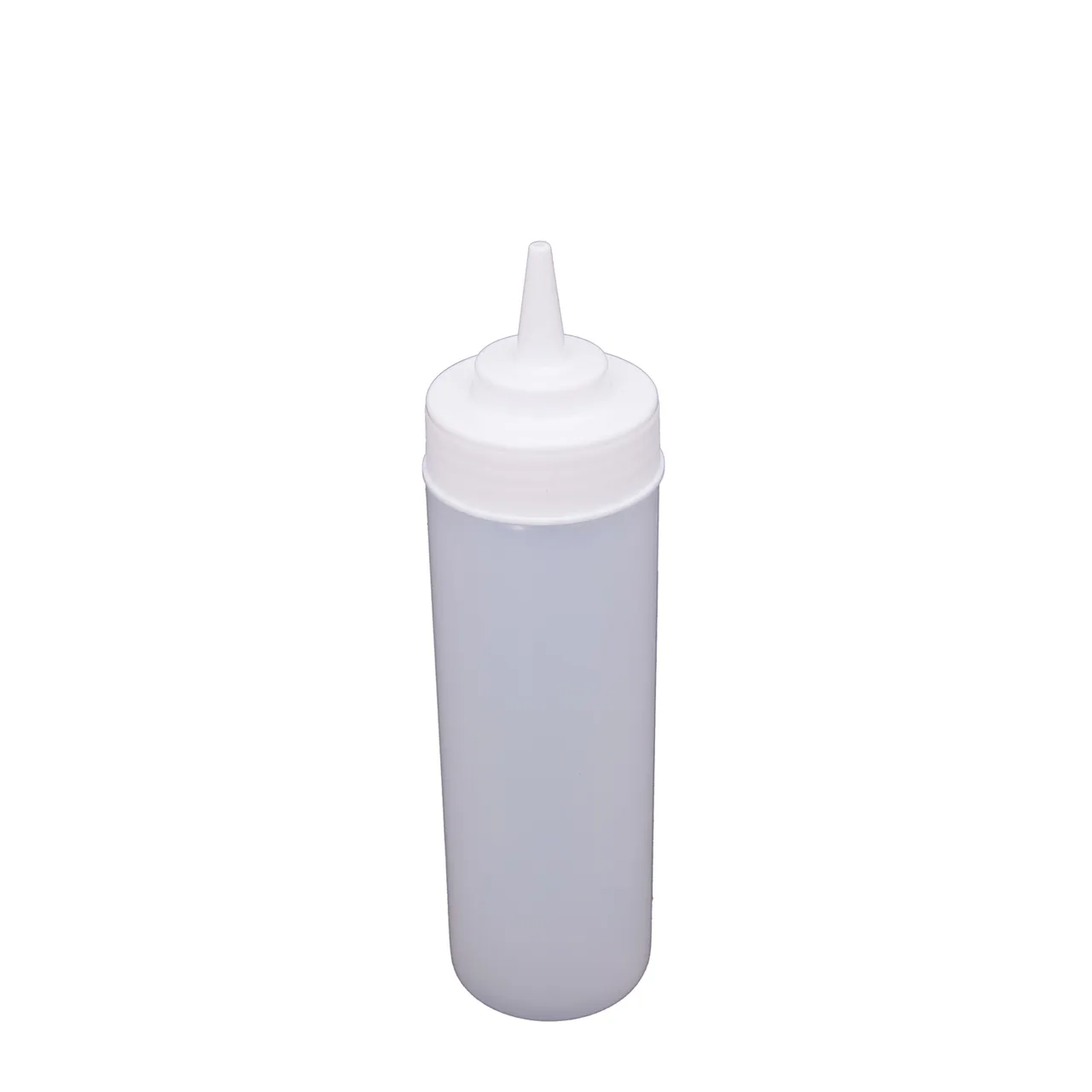 CAC China SQBT-W-12C - Clear 12 oz Wide‑Mouth Squeeze Bottle, Plastic, Single Tip, White Cap - 6/Pack
