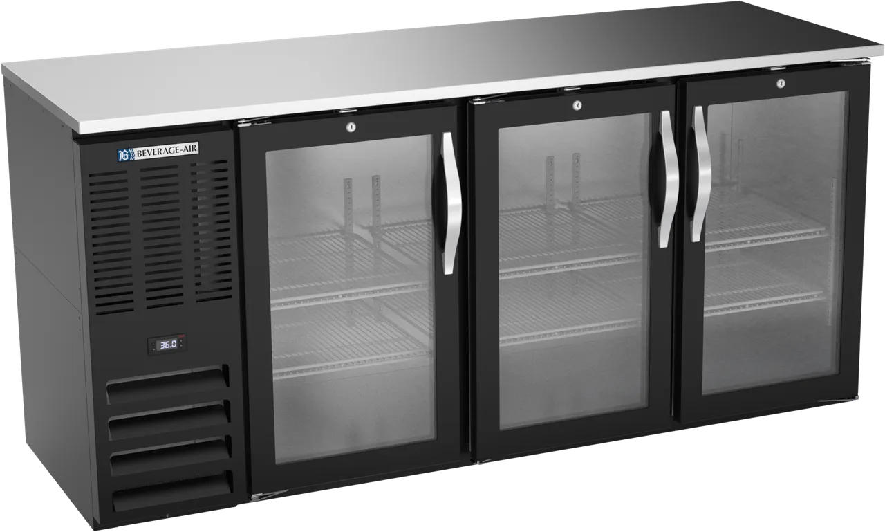 Beverage Air BBN72HC-FG-B Cooler, 72"W×26-3/8"D×34"H, 19.6 Cu Ft, Black, Stainless R290, 1/3 HP 115V