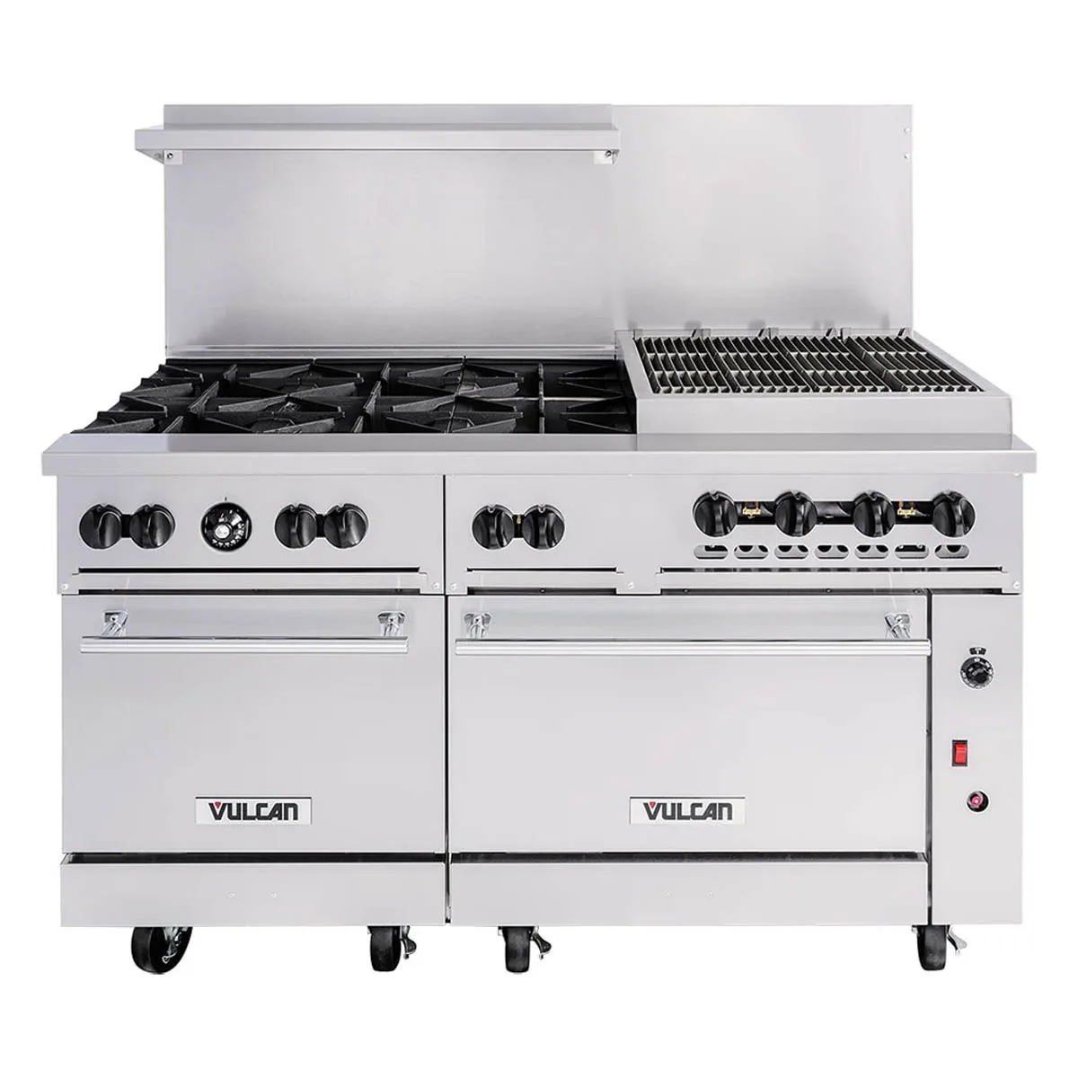 Vulcan 60SC-6B24GB 60" Gas Restaurant Range w/ (6) Open Burners, 24" Griddle/Broiler Right, (1) Standard Oven, (1) Convection Oven, 268.000 BTU