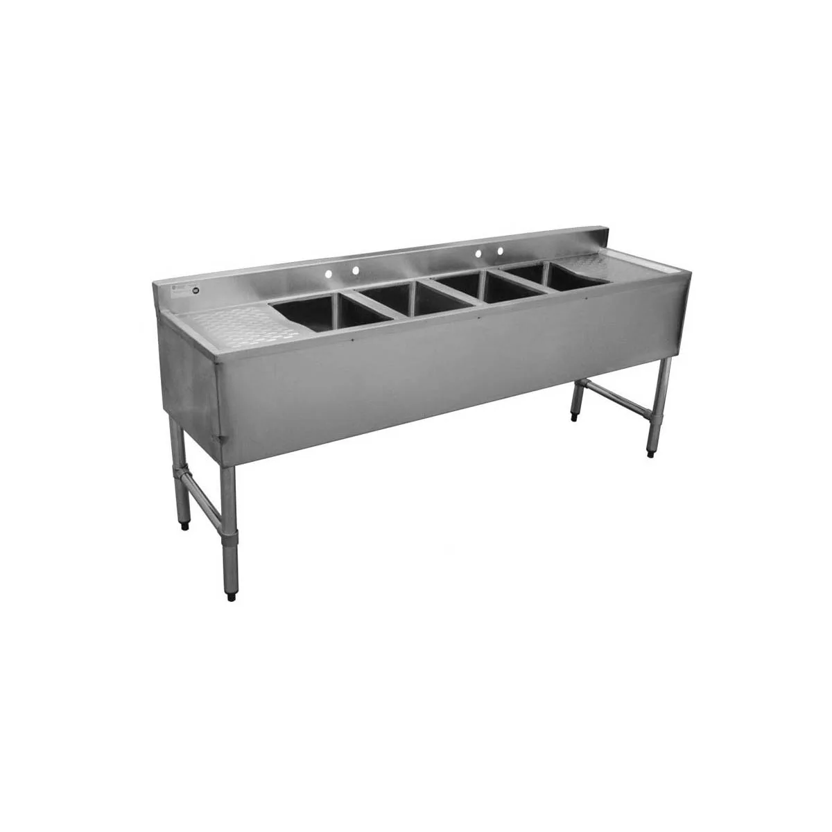 Serv-Ware BAR4B72-LR-CWP 72" 4 Compartment Underbar Sink w/ 2 Drainboards, 4" Faucet Holes