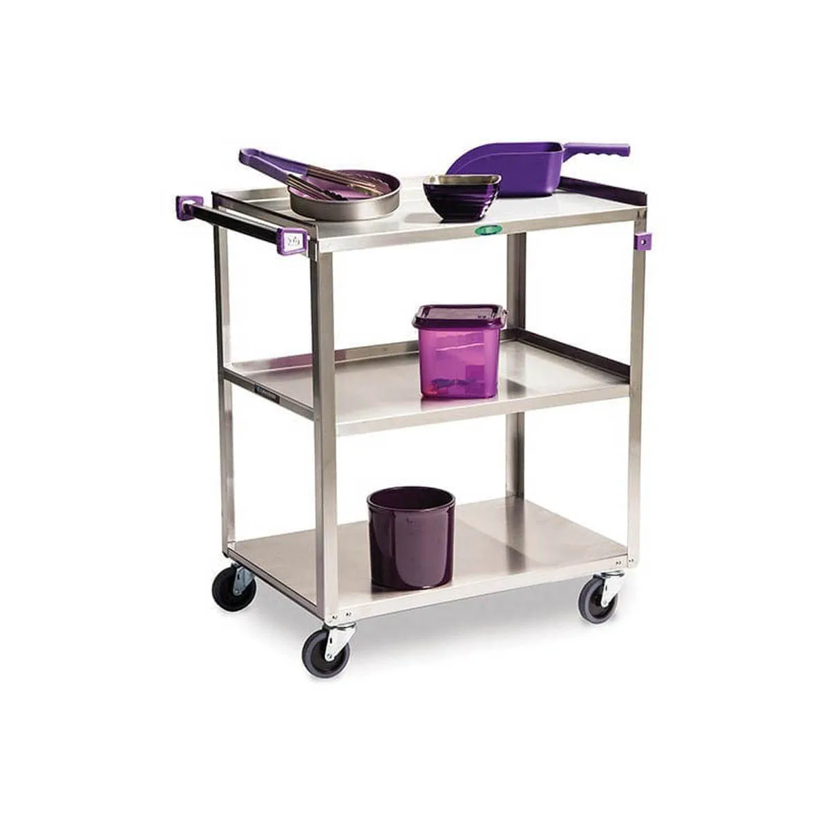 Lakeside 422A Stainless Steel 3 Shelf Medium Duty Utility Cart w/ 500 lbs Capacity