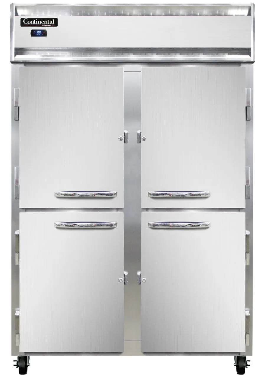 Continental Refrigerator 2RSNSAHD 52" 2-Section Reach-In Refrigerator w/ 4 Solid Half Doors, Stainless Steel Exterior, 32 cu.ft.