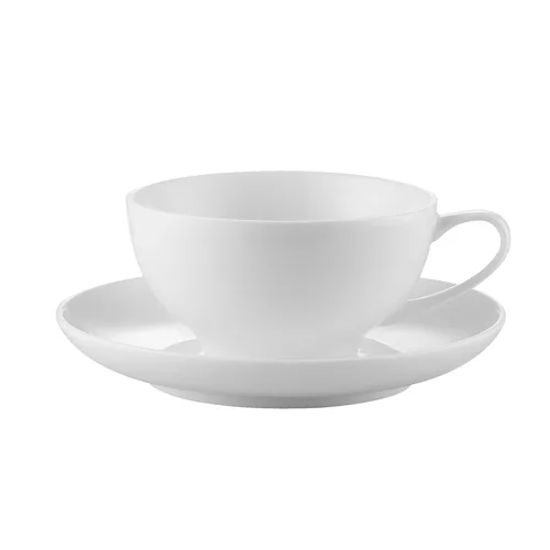 CAC China ENG-1 Cup & Saucer Set, 8" Cup 8 oz., 5-7/8" Saucer, White Porcelain, Dishwasher Safe - Set