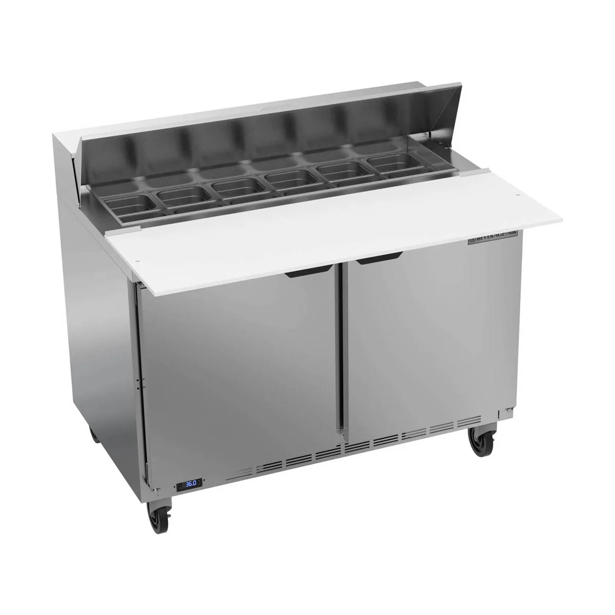 Beverage Air SPE48HC-12C 48" Two Section Sandwich/Salad Prep Table w/ 2 Doors, 12 pans, 13 cu. ft.
