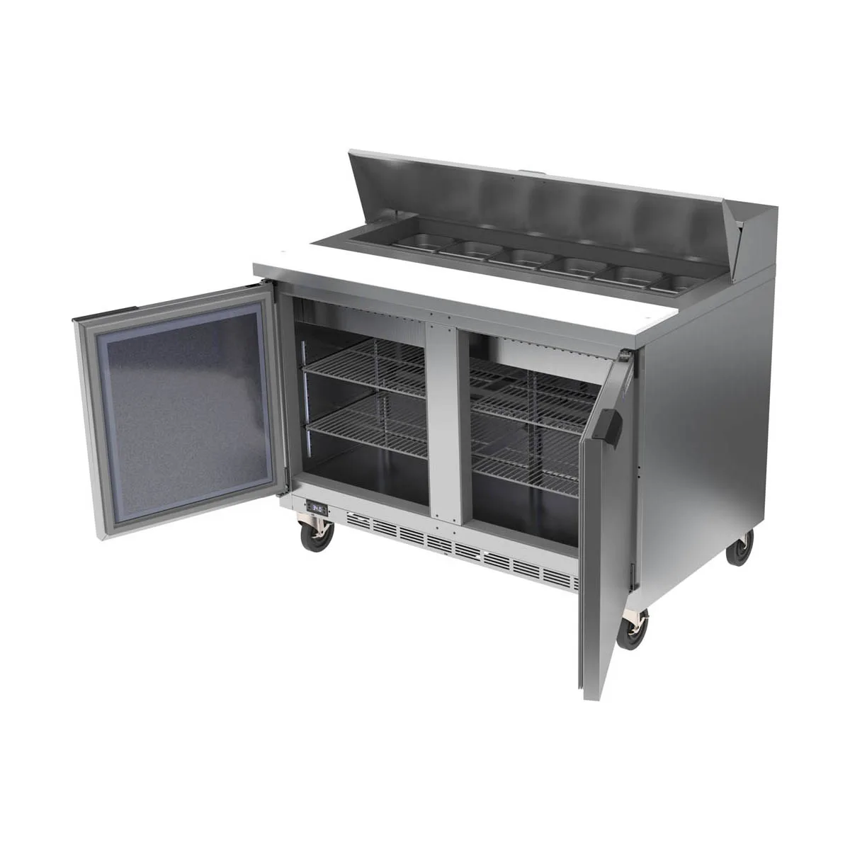 Beverage Air SPE48HC-12 48" Two Section Sandwich/Salad Prep Table w/ 2 Doors, 12 pans, 13 cu. ft.